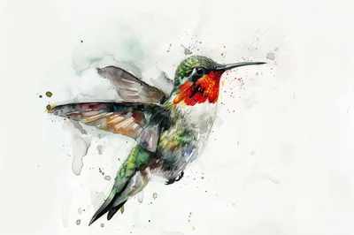 Watercolor Painting Of A Vibrant Hummingbird In Flight