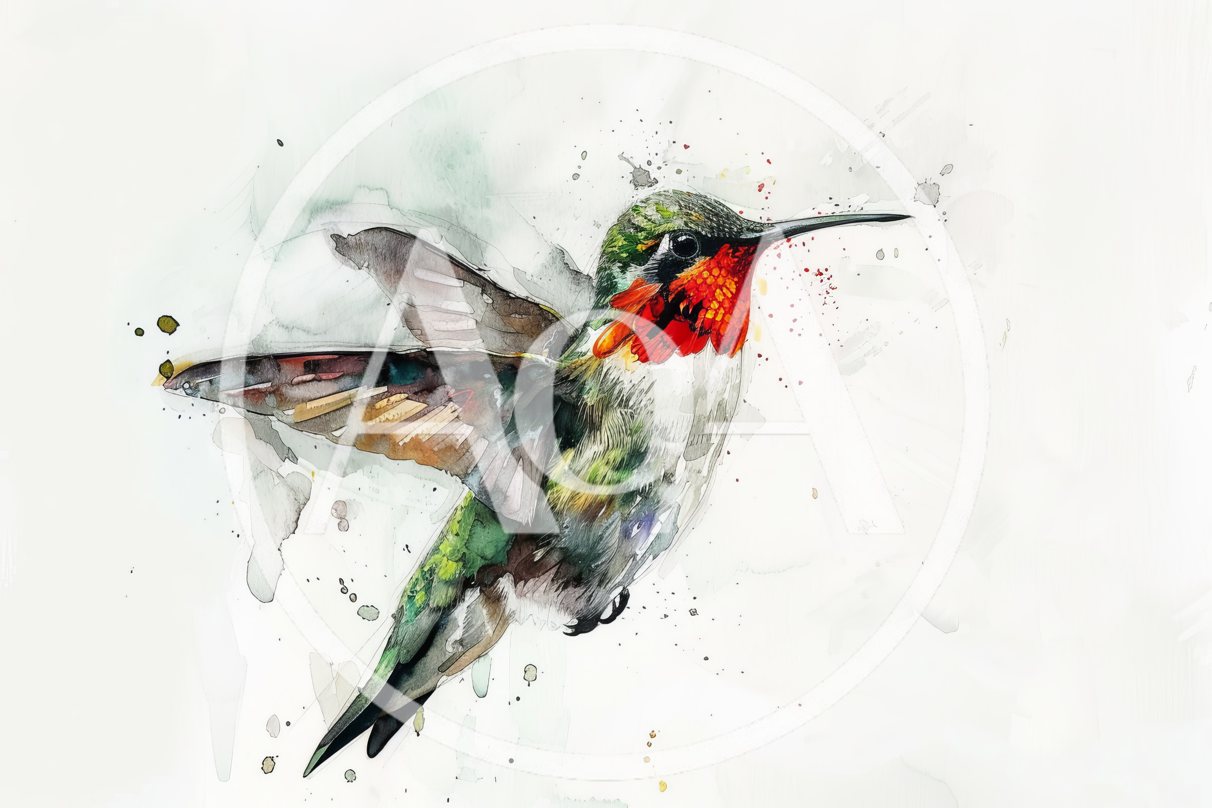 Watercolor Painting Of A Vibrant Hummingbird In Flight