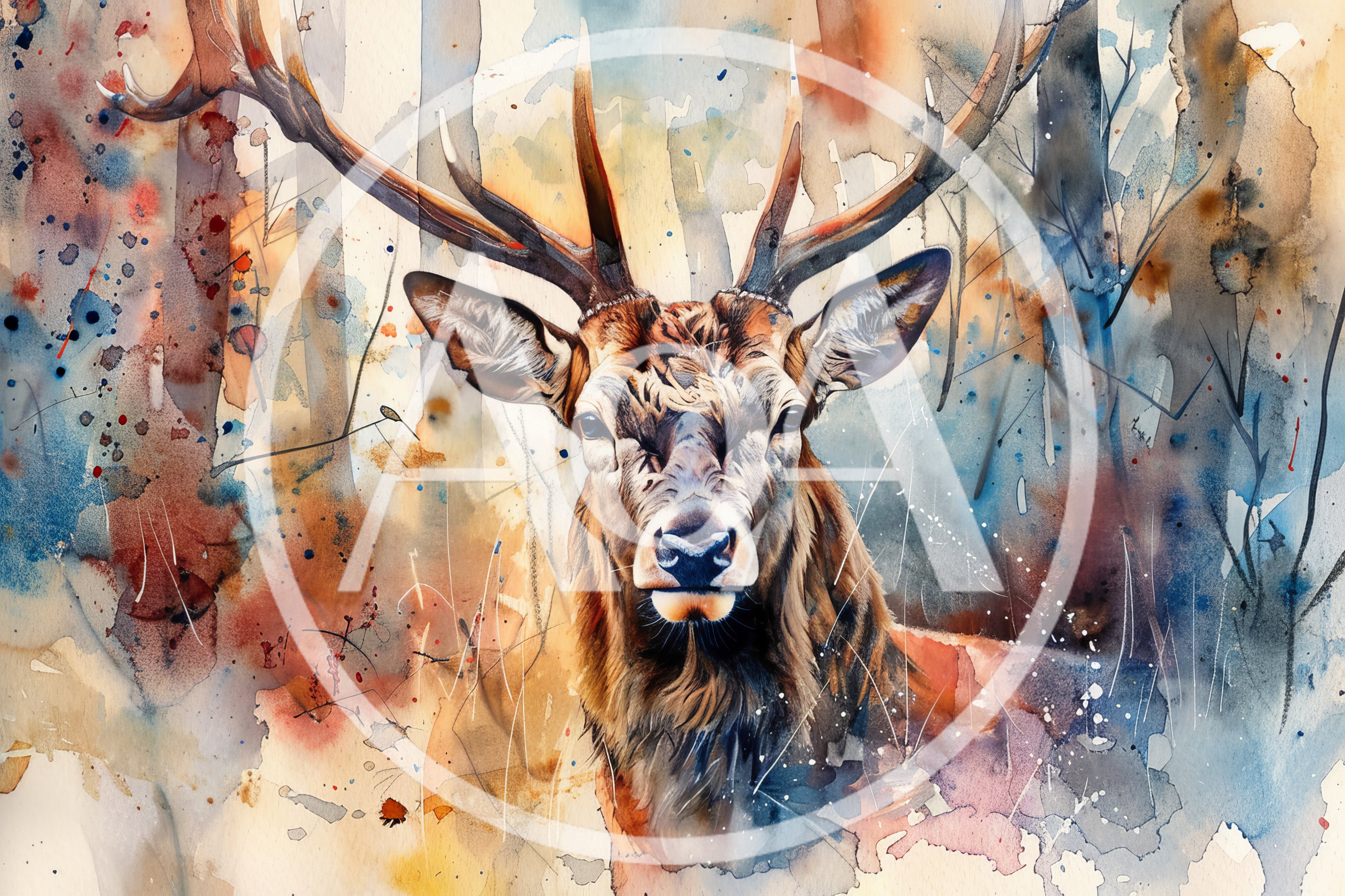 Watercolor Portrait Of A Majestic Stag