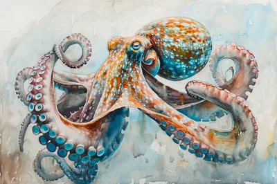 Watercolor Painting Of A Vibrant Octopus
