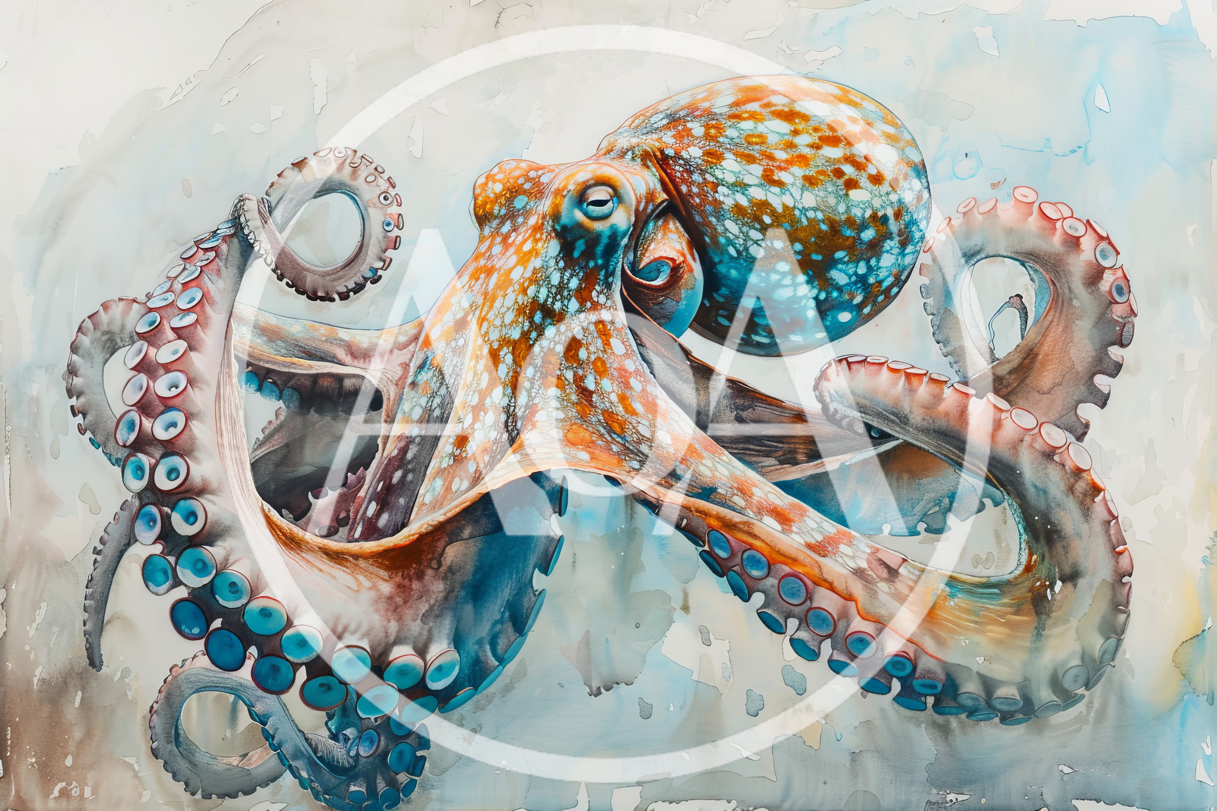 Watercolor Painting Of A Vibrant Octopus