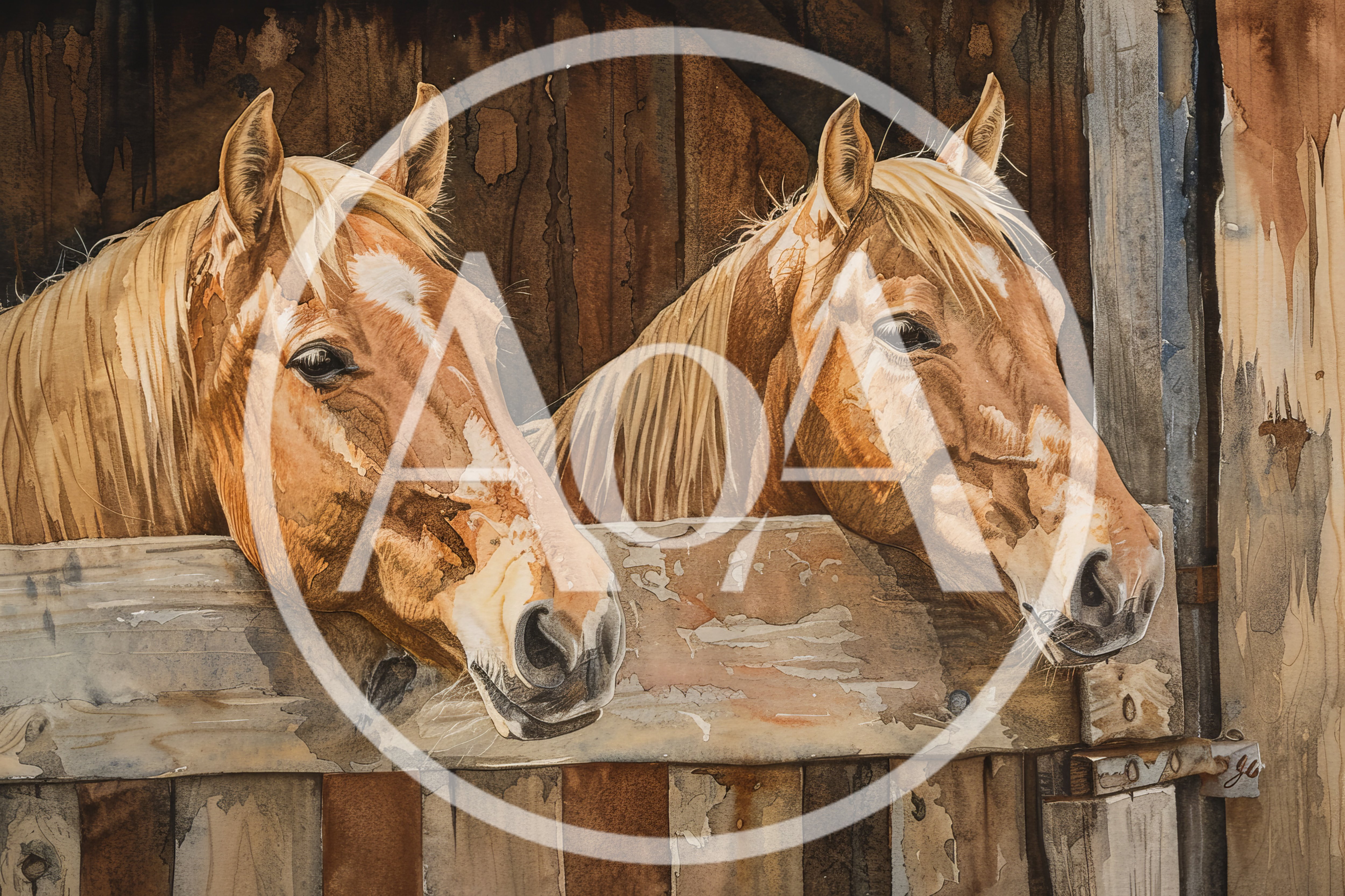 Two Palomino Horses Looking Over A Wooden Stable Door
