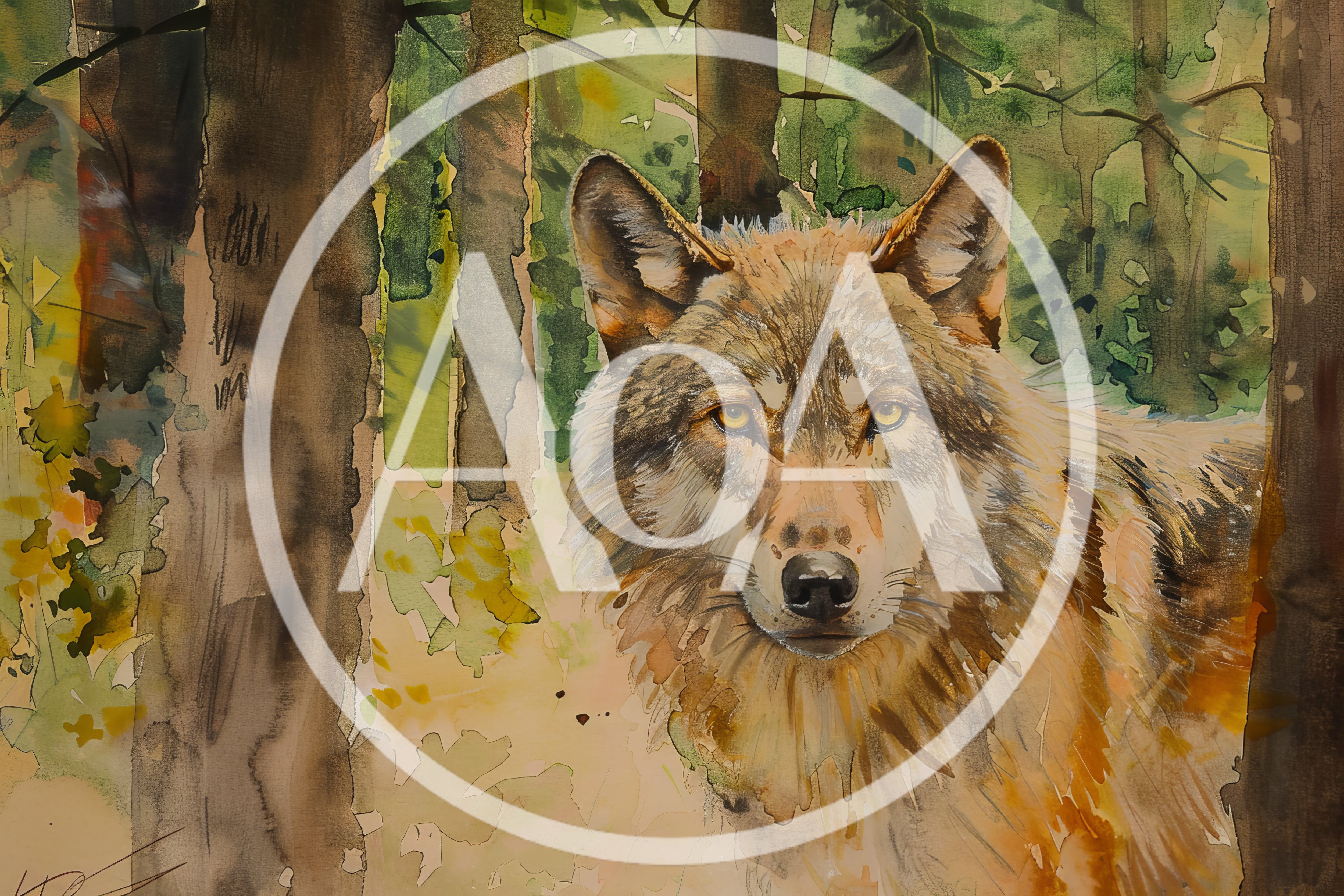 Watercolor Painting Of A Wolf In The Forest