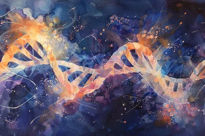 Abstract DNA Double Helix Watercolor Illustration