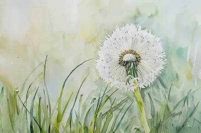 Watercolor Painting Of A White Dandelion Seed Head
