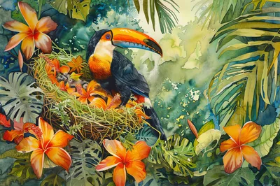 Toco Toucan Perched In Tropical Jungle Nest