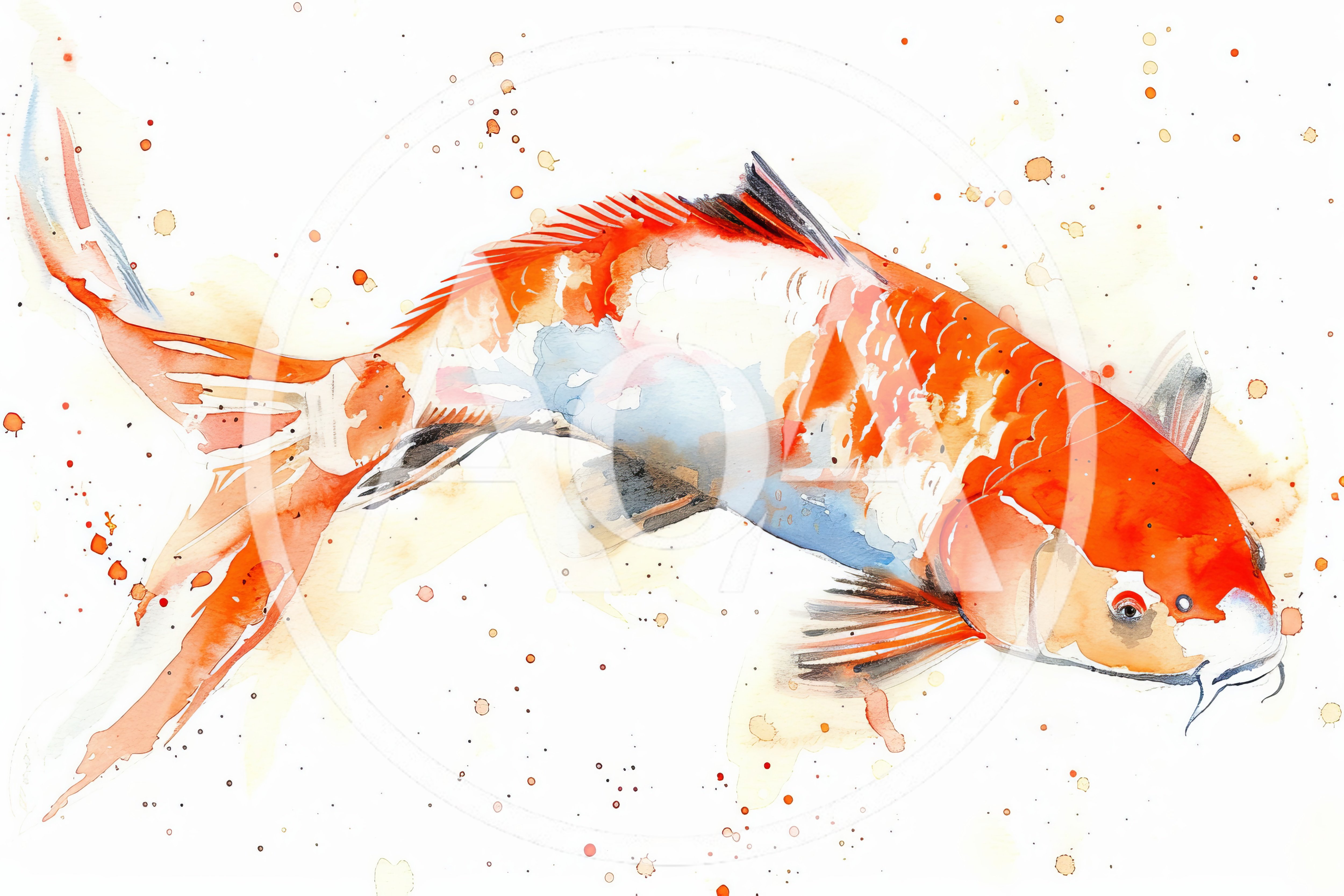 Watercolor Painting Of A Vibrant Koi Fish