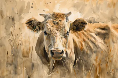 Watercolor Painting Of A Brown Cow Portrait