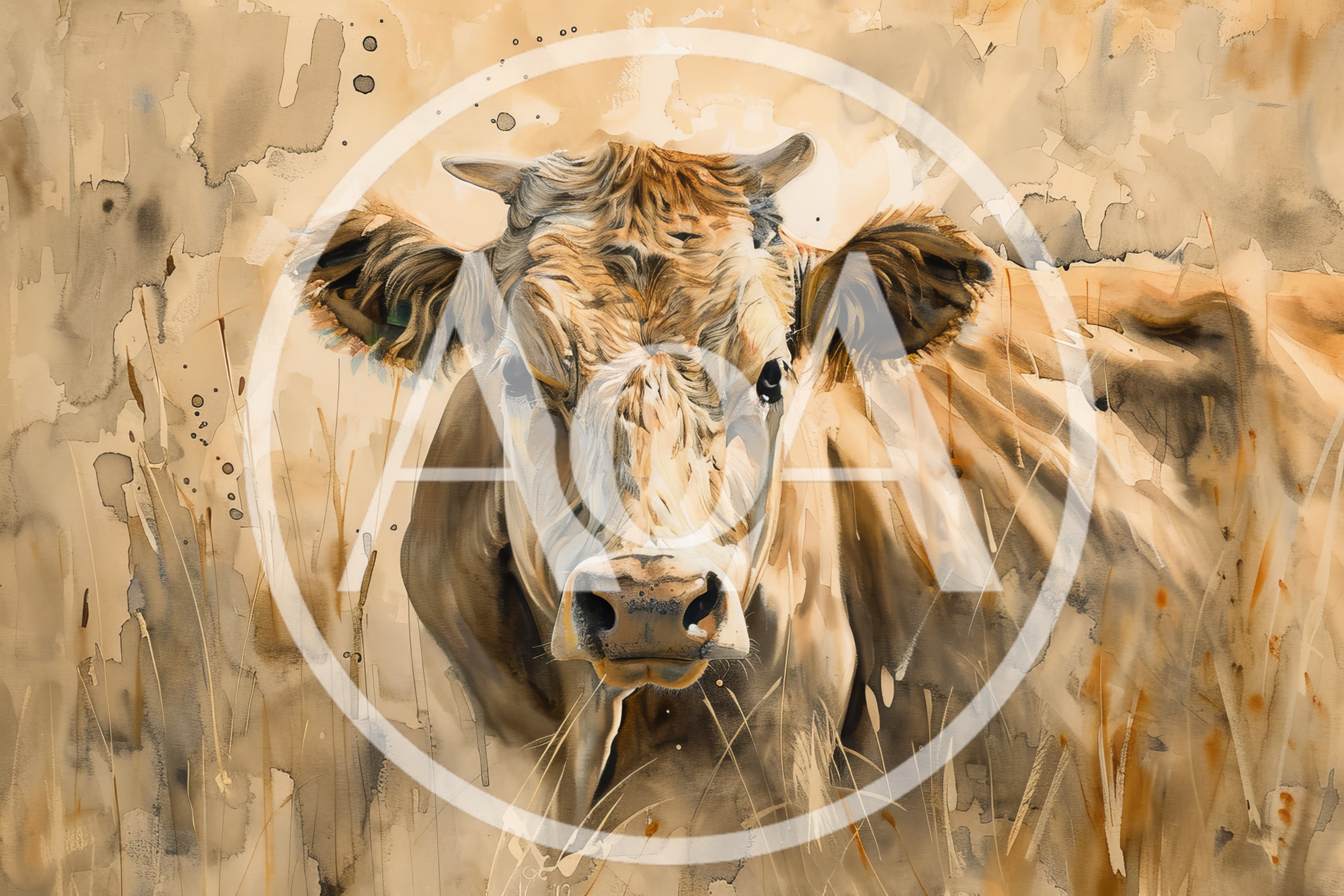 Watercolor Painting Of A Brown Cow Portrait