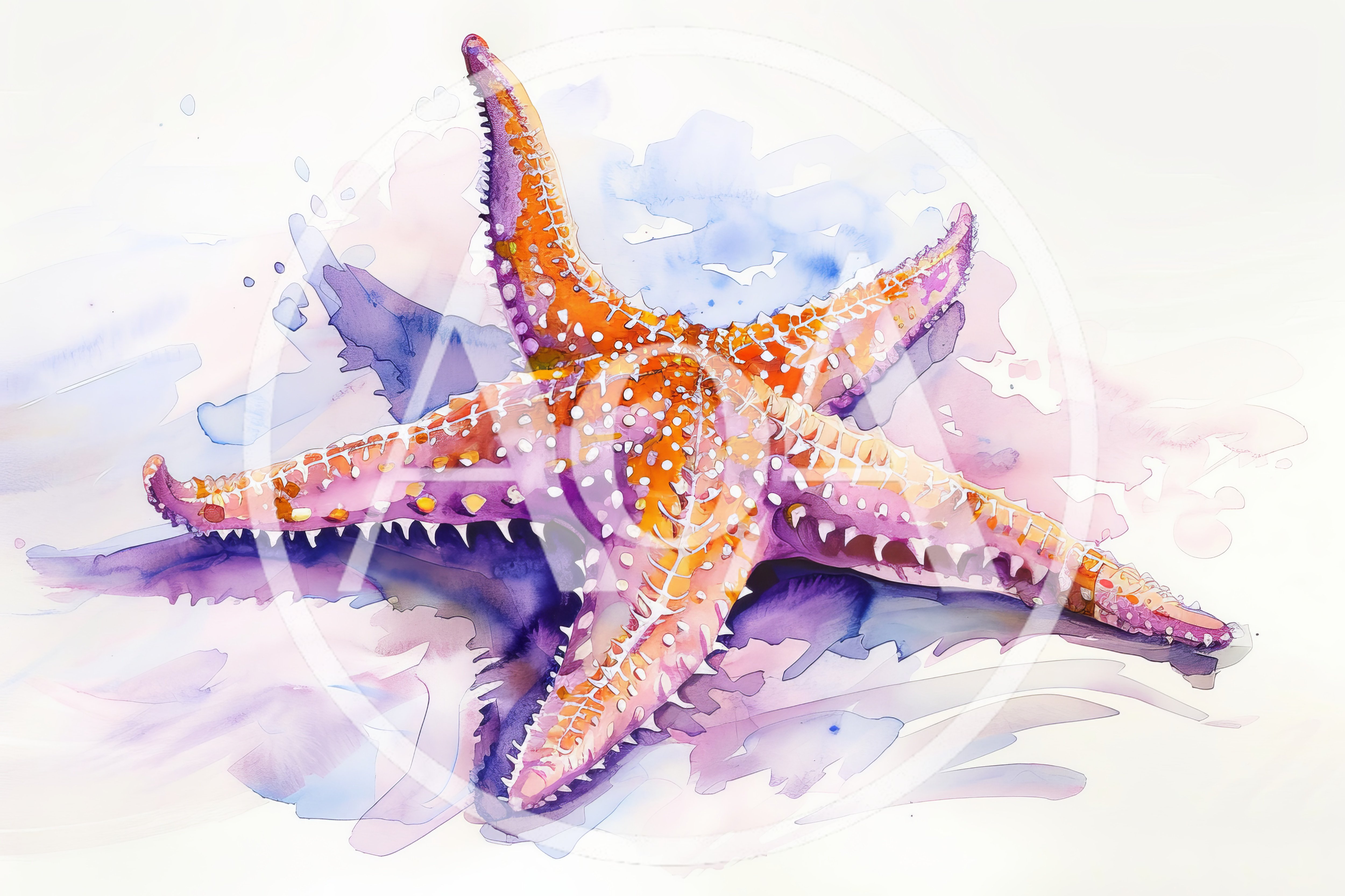 Watercolor Illustration Of A Vibrant Starfish