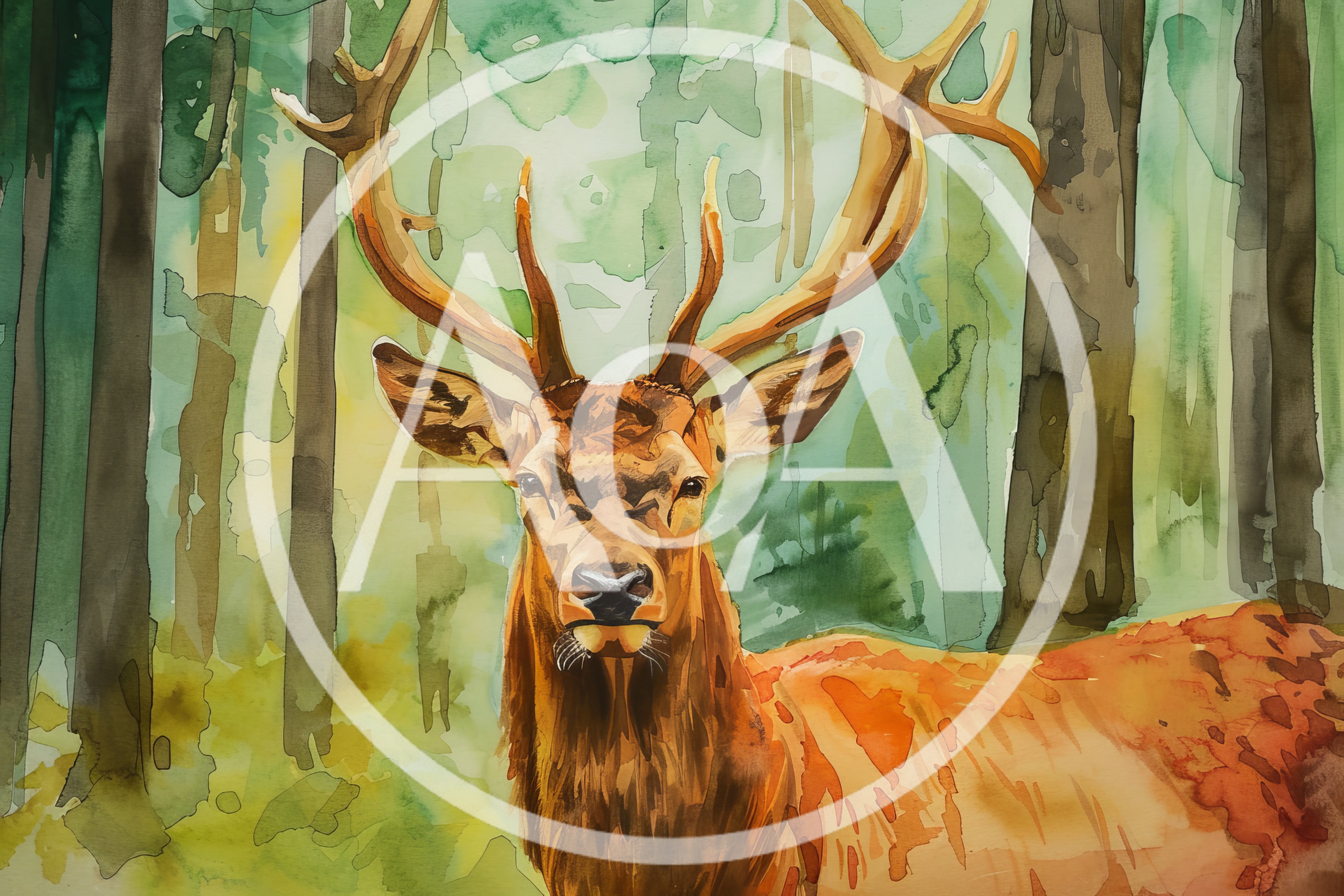 Watercolor Painting Of A Majestic Elk In Forest