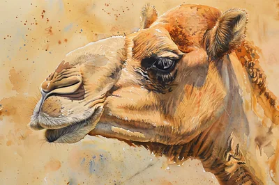 Watercolor Portrait Of A Camel Head