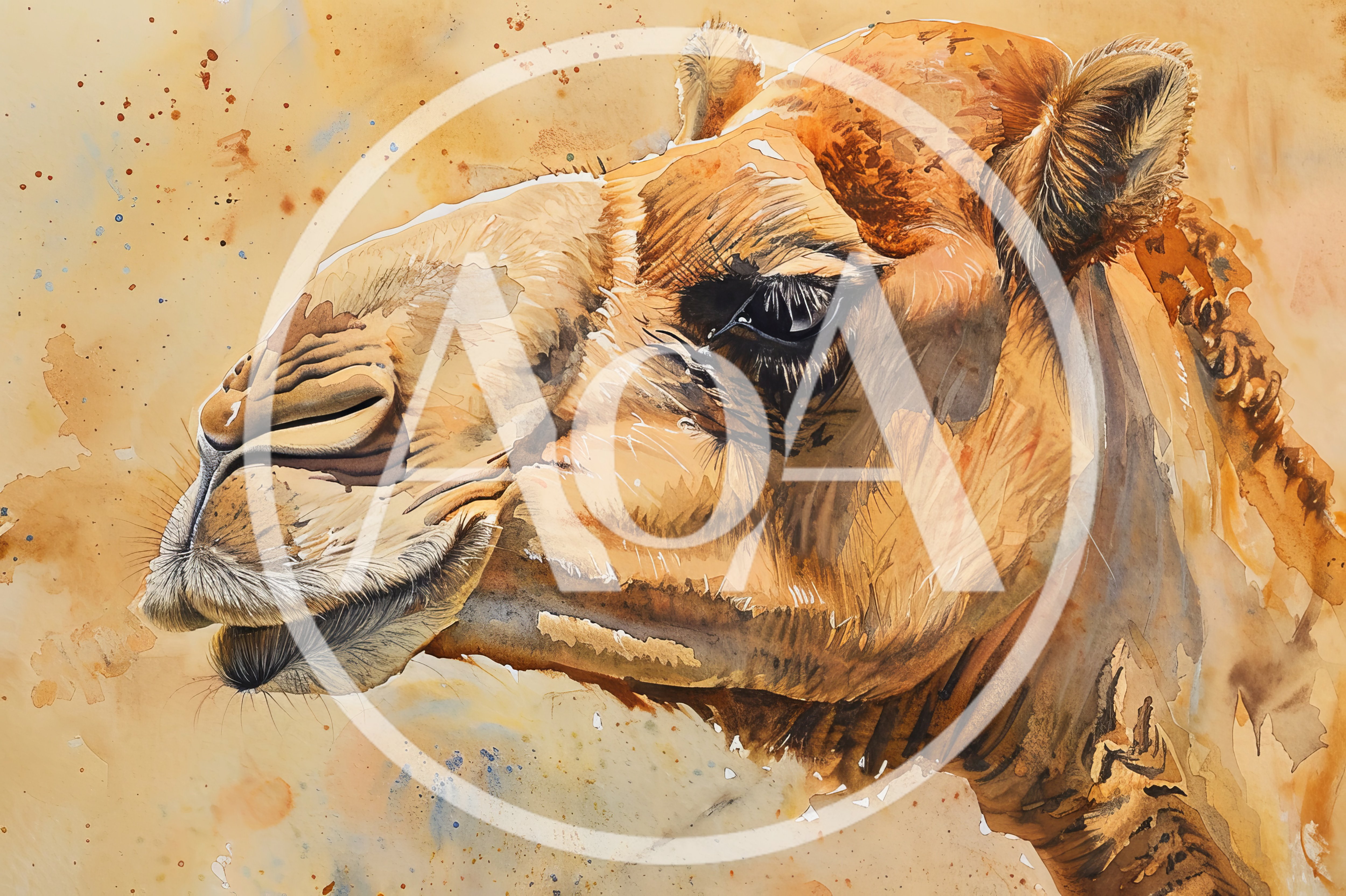 Watercolor Portrait Of A Camel Head