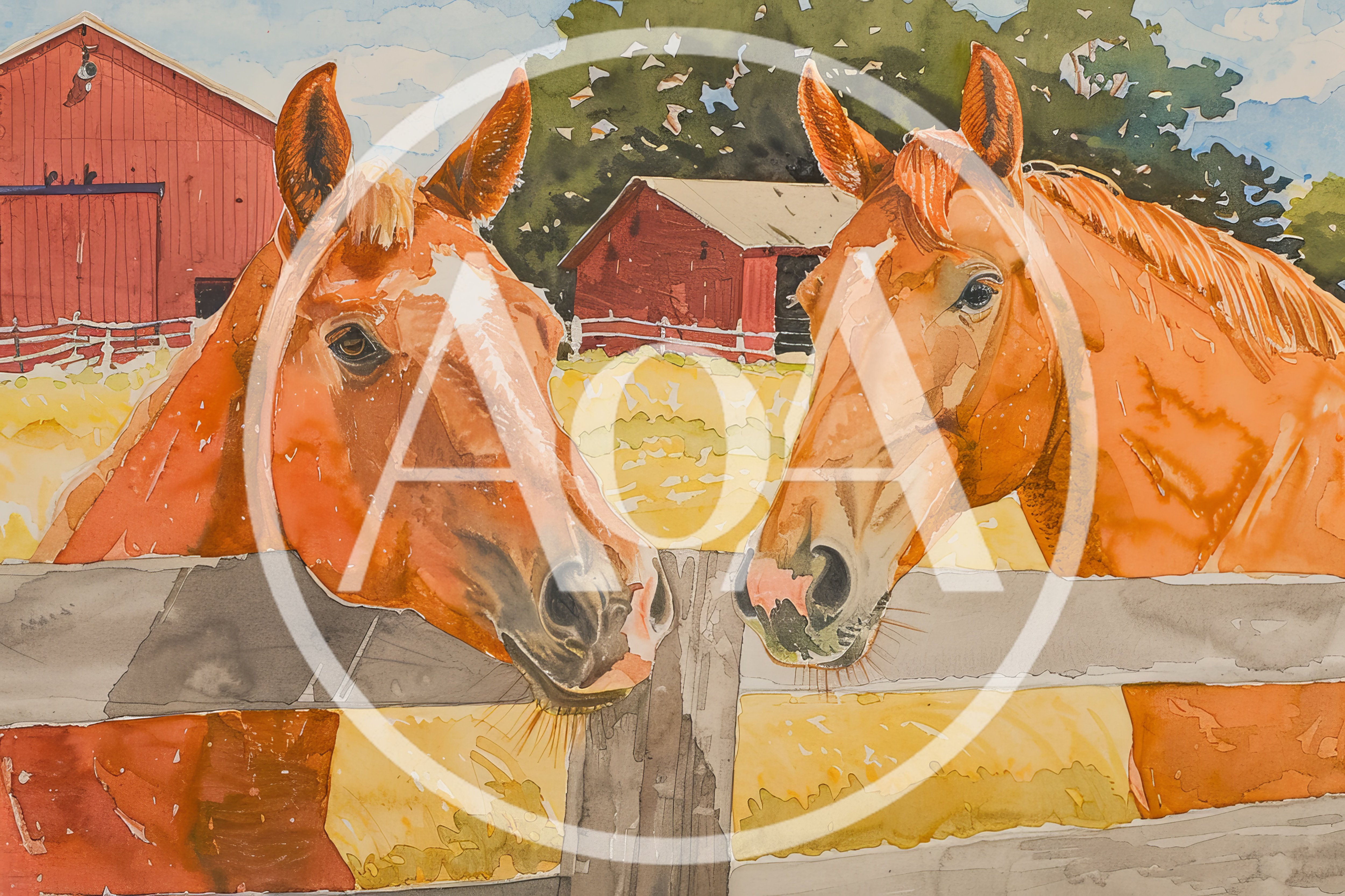 Two Chestnut Horses Standing Behind A Wooden Fence
