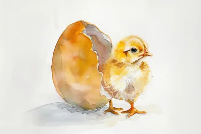 Watercolor Illustration Of A Baby Chick Hatching