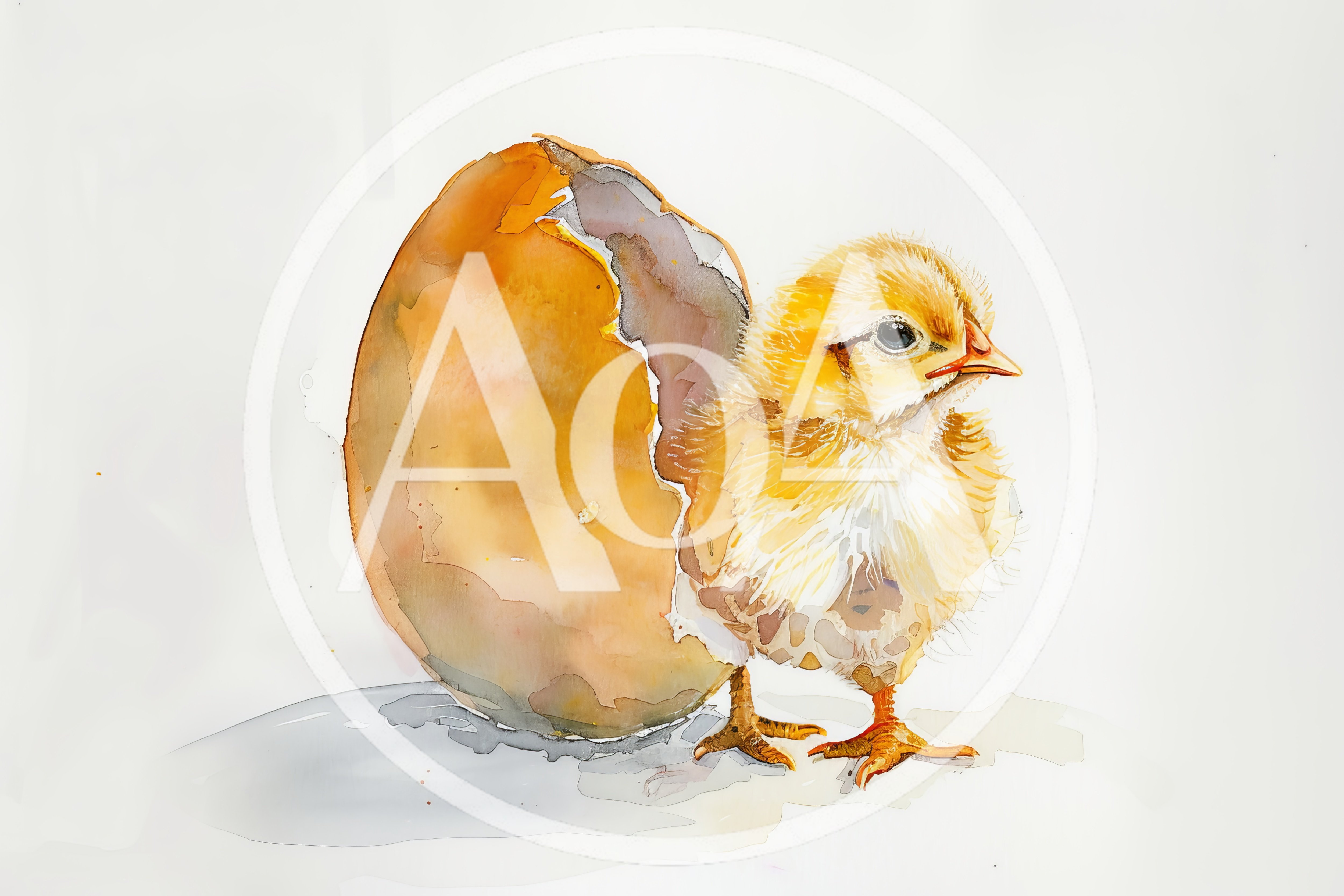 Watercolor Illustration Of A Baby Chick Hatching