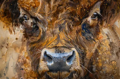 Watercolor Portrait Of A Highland Cow