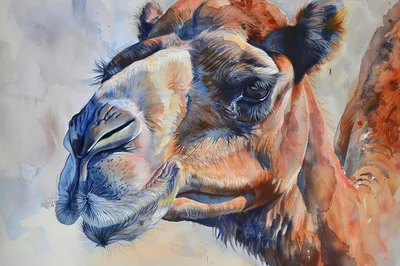 Watercolor Portrait Of A Camel