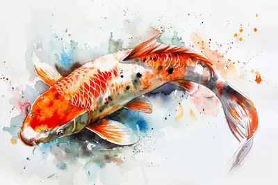 Watercolor Painting Of A Vibrant Koi Fish