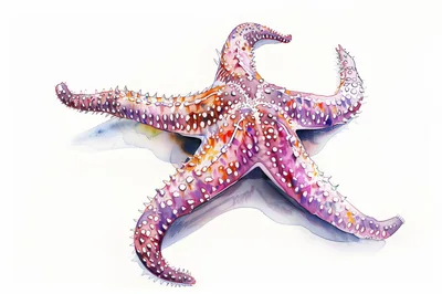 Watercolor Illustration Of A Vibrant Purple Starfish