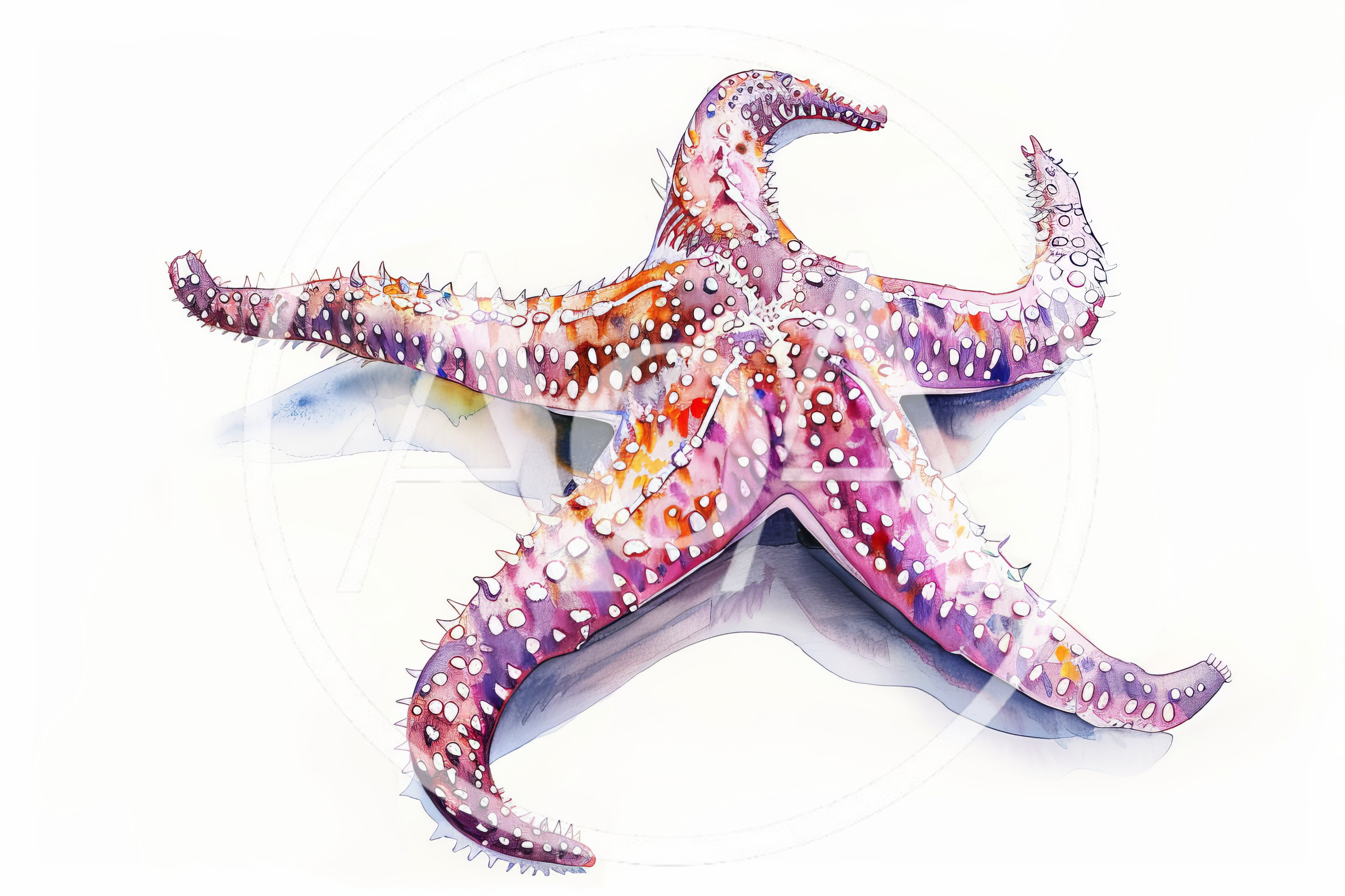 Watercolor Illustration Of A Vibrant Purple Starfish