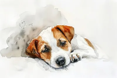 Watercolor Illustration Of A Resting Jack Russell Terrier
