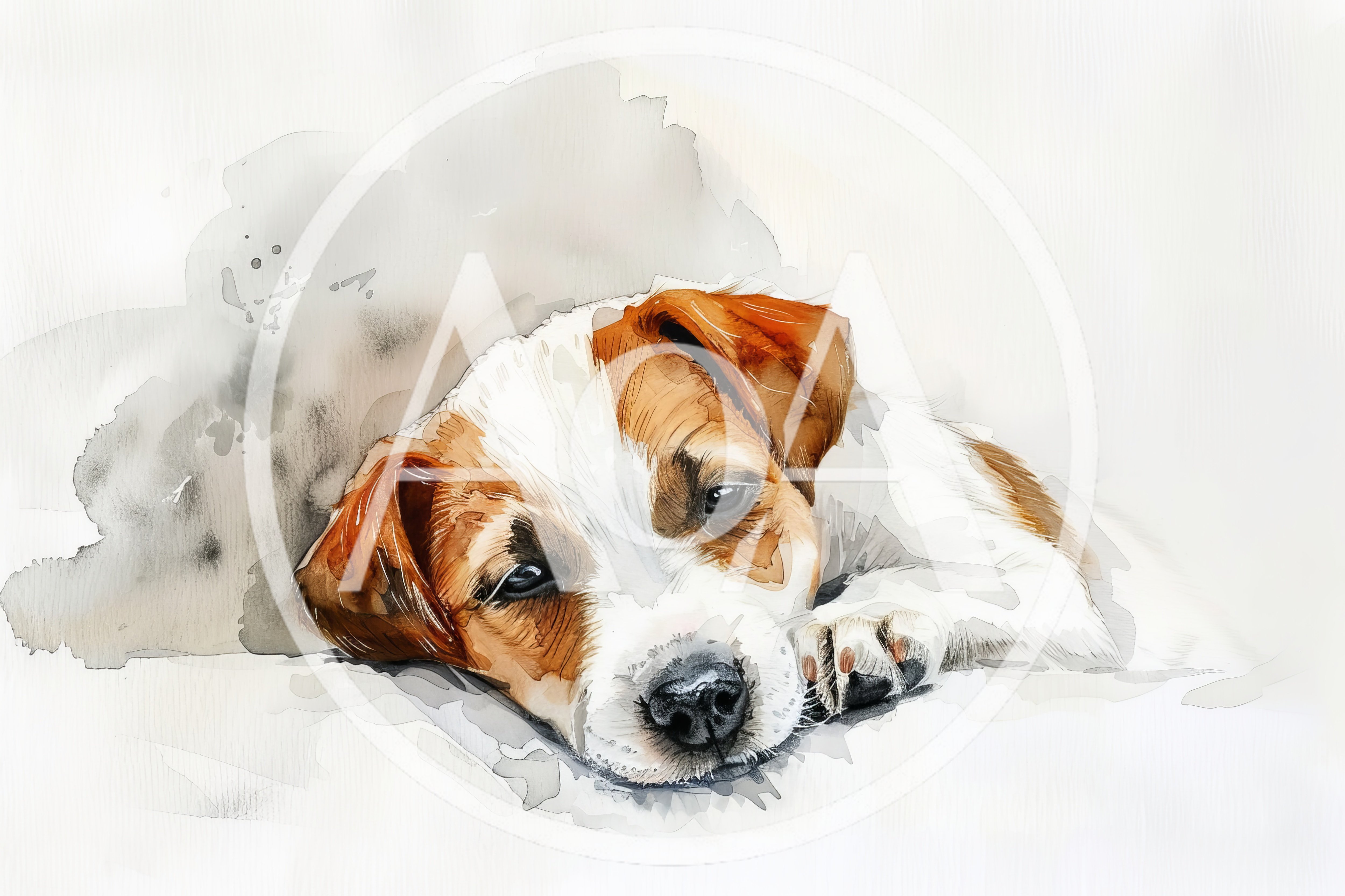 Watercolor Illustration Of A Resting Jack Russell Terrier