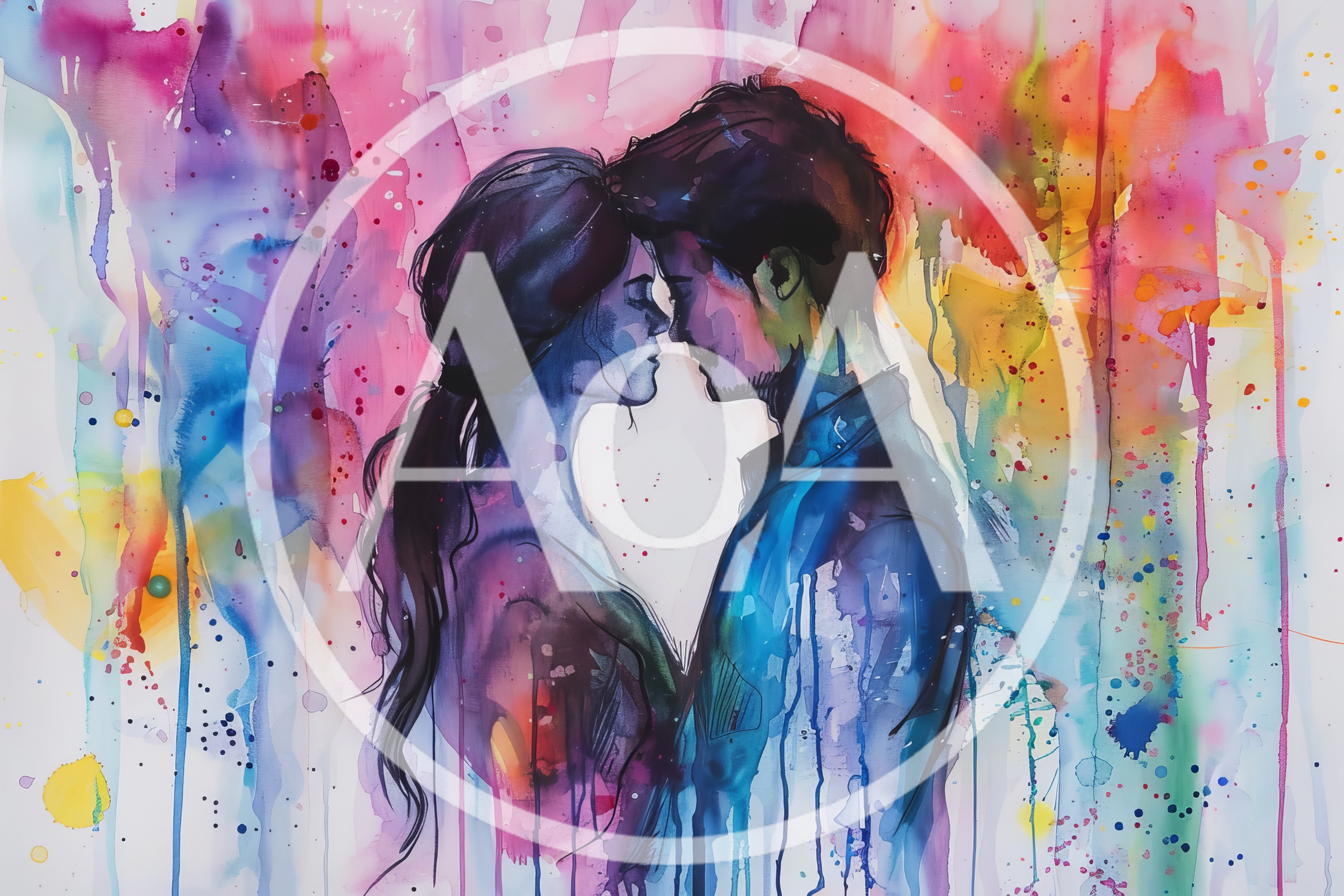 Watercolor Illustration Of A Romantic Couple Facing Each Other