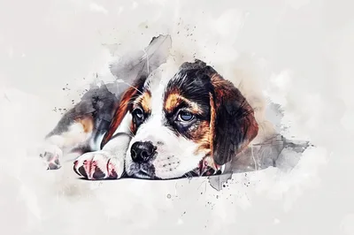 Watercolor Illustration Of A Cute Beagle Puppy