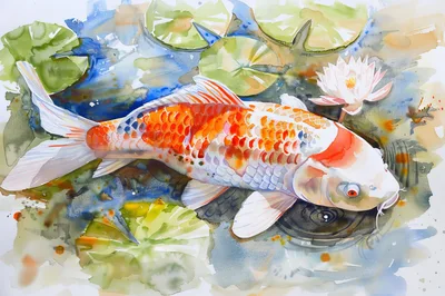 Watercolor Painting Of A Vibrant Koi Fish