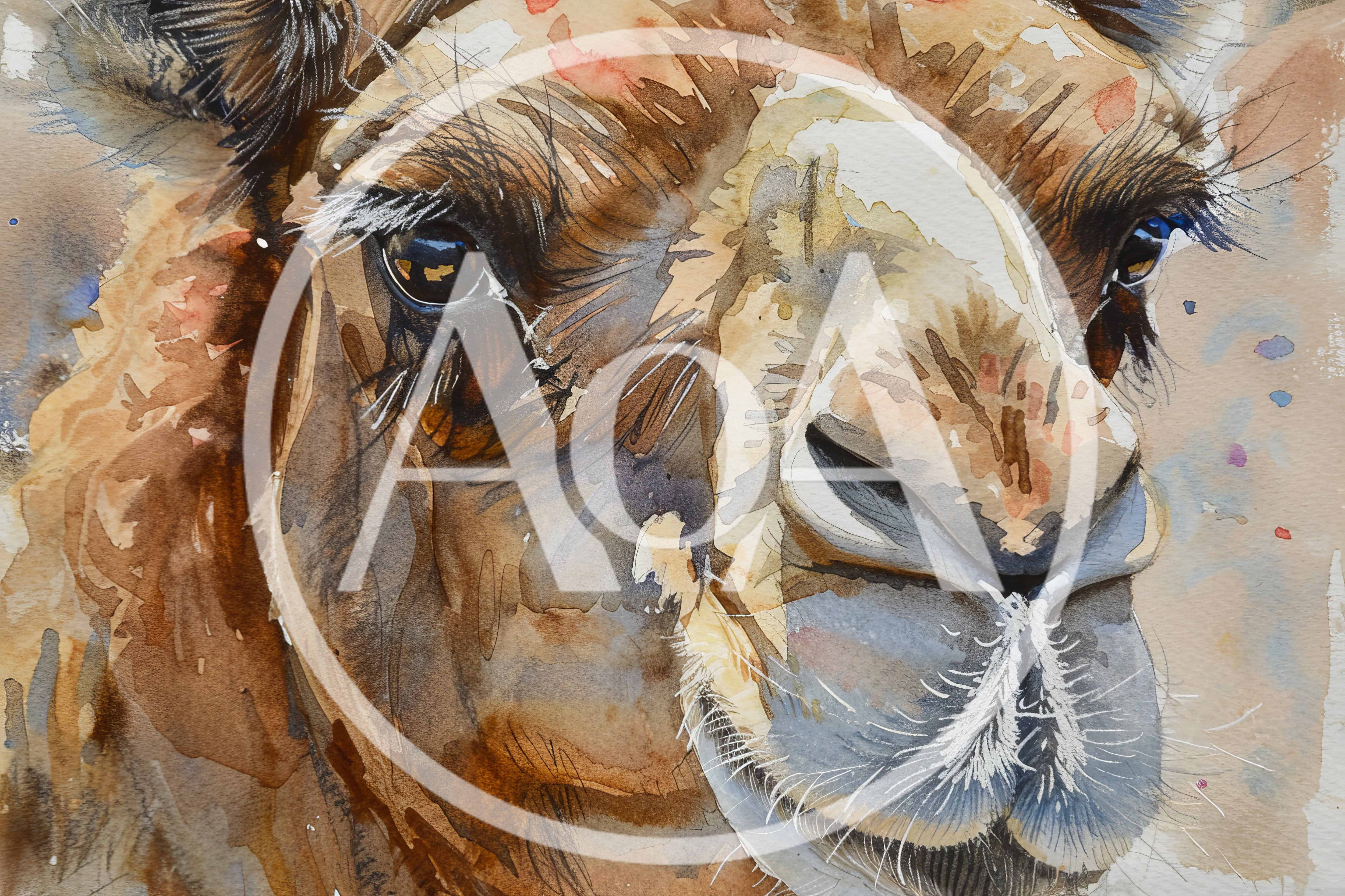 Watercolor Painting Of A Camel Face Close Up