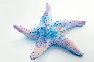 Watercolor Illustration Of A Vibrant Blue Starfish