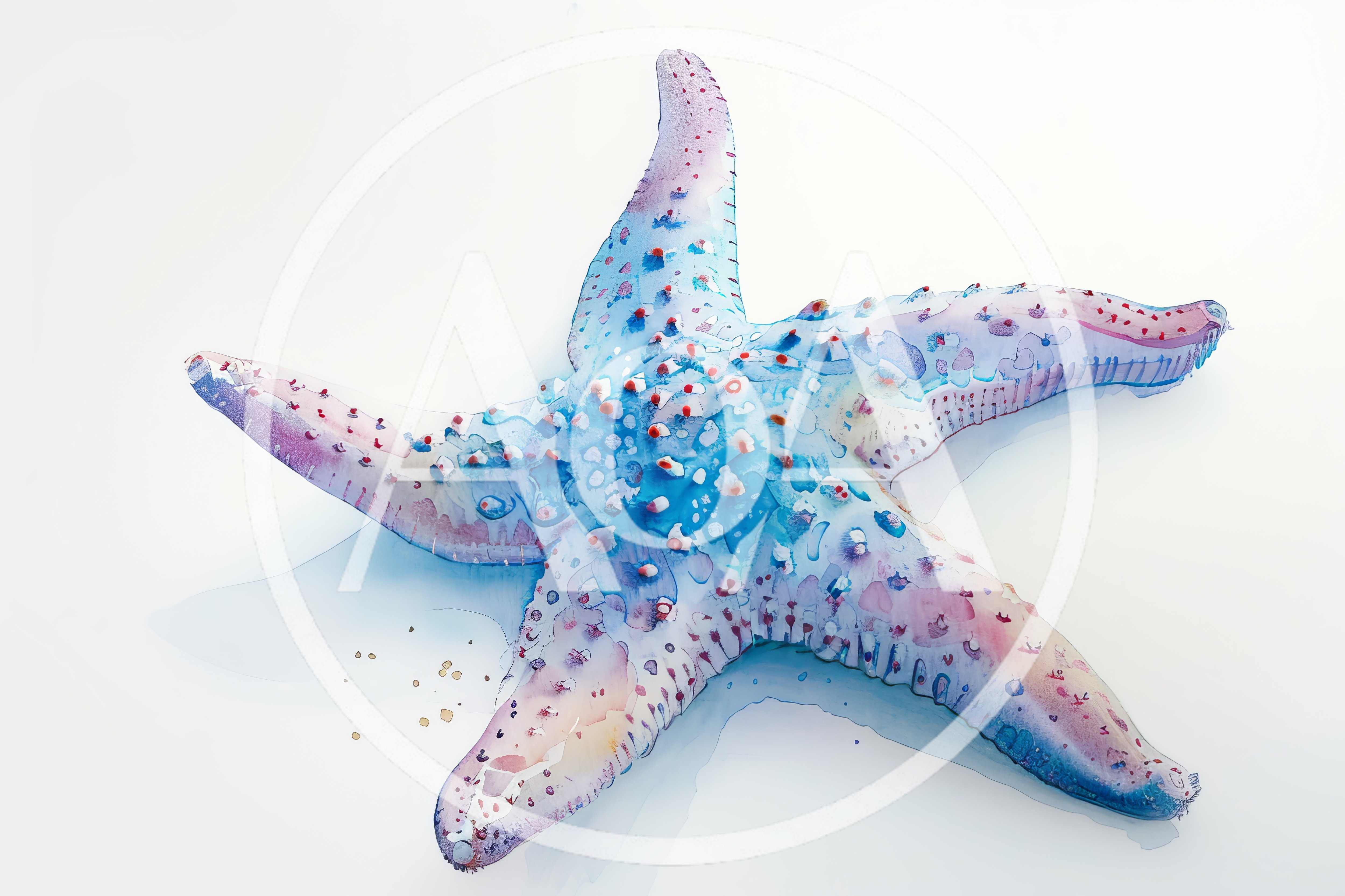 Watercolor Illustration Of A Vibrant Blue Starfish