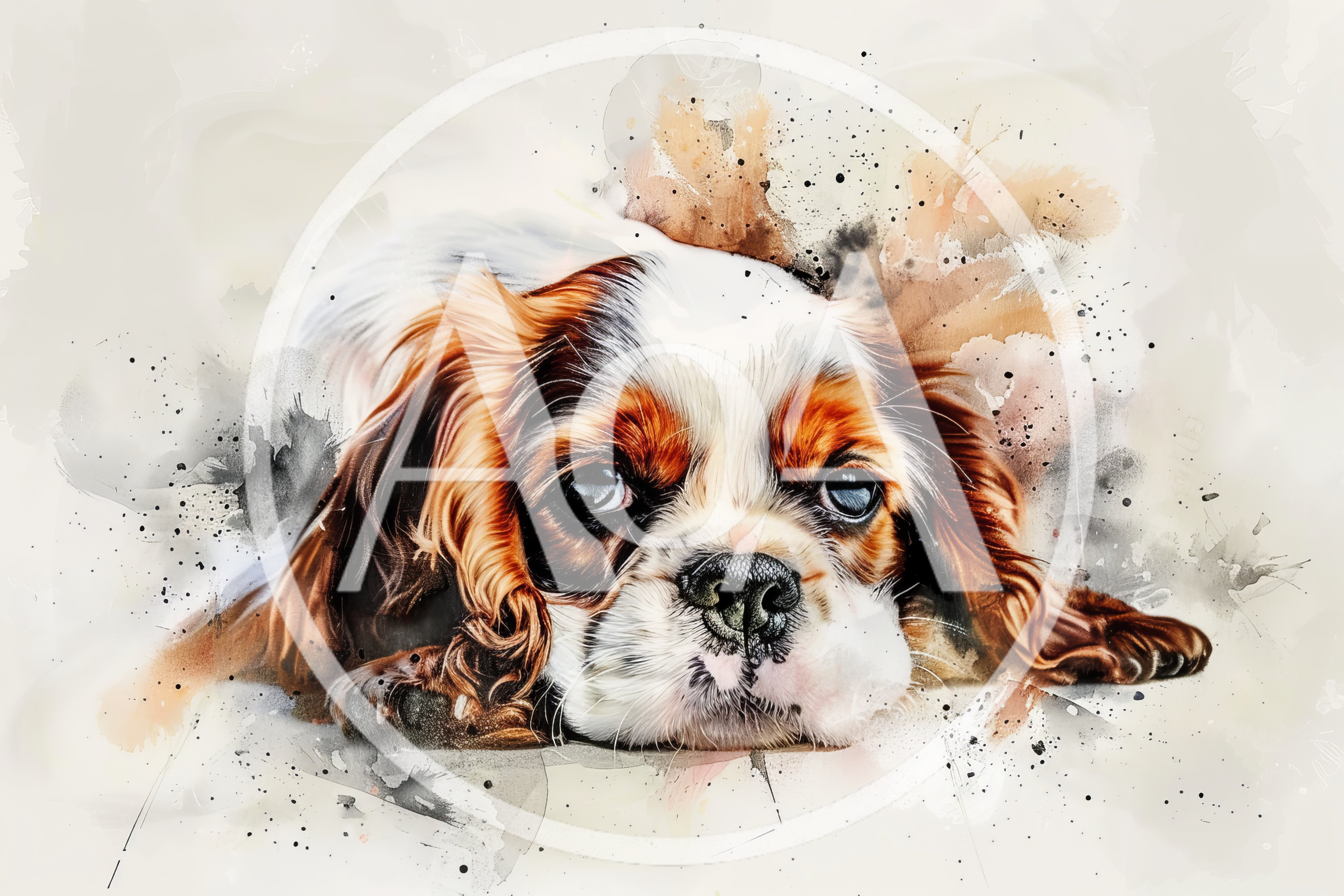 Watercolor Portrait Of A Cavalier King Charles Spaniel