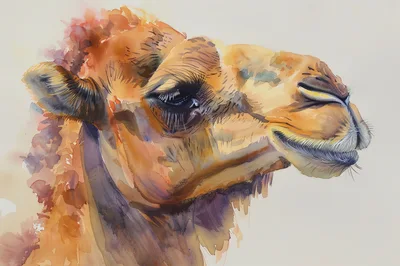 Watercolor Painting Of A Camel Head Portrait