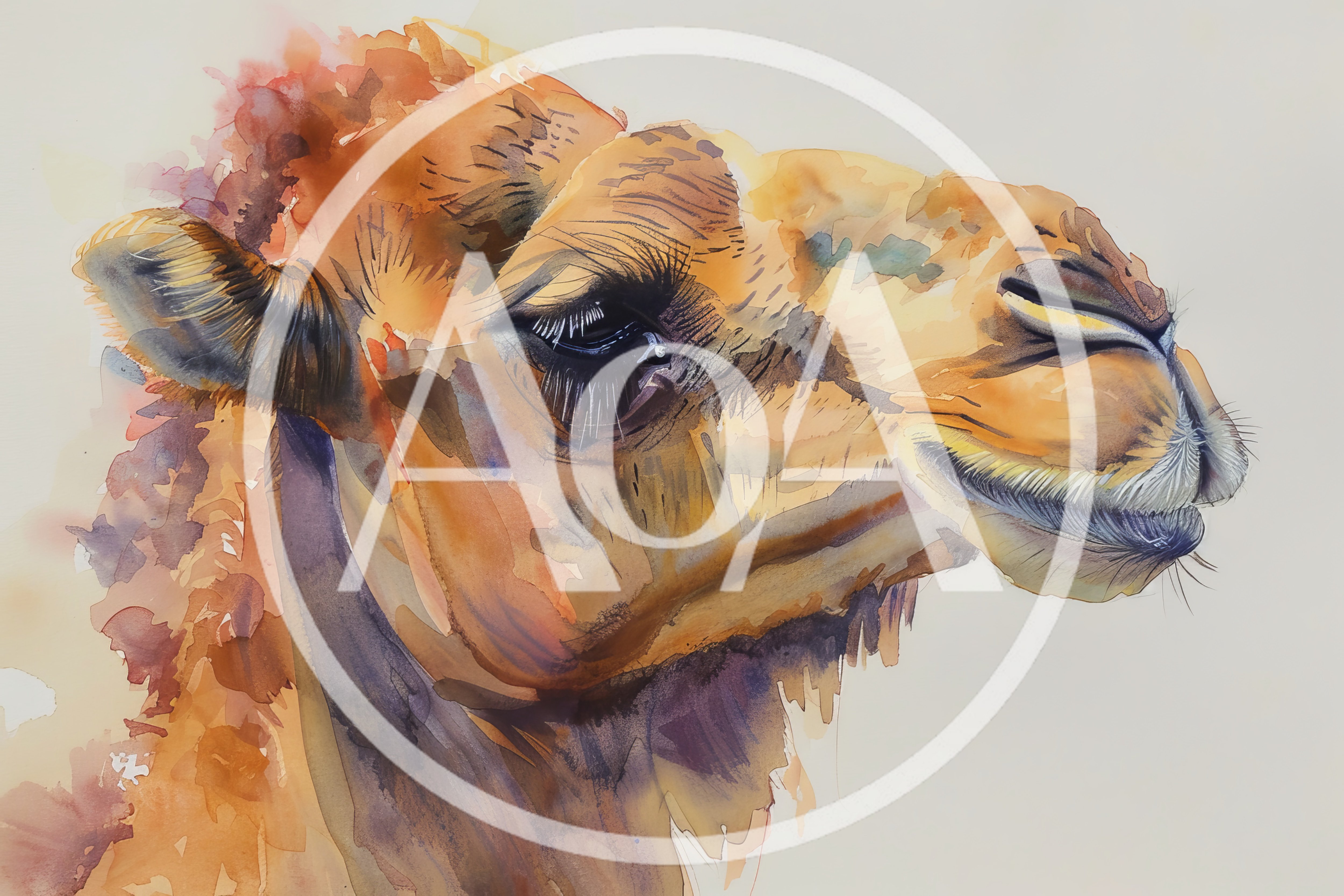 Watercolor Painting Of A Camel Head Portrait