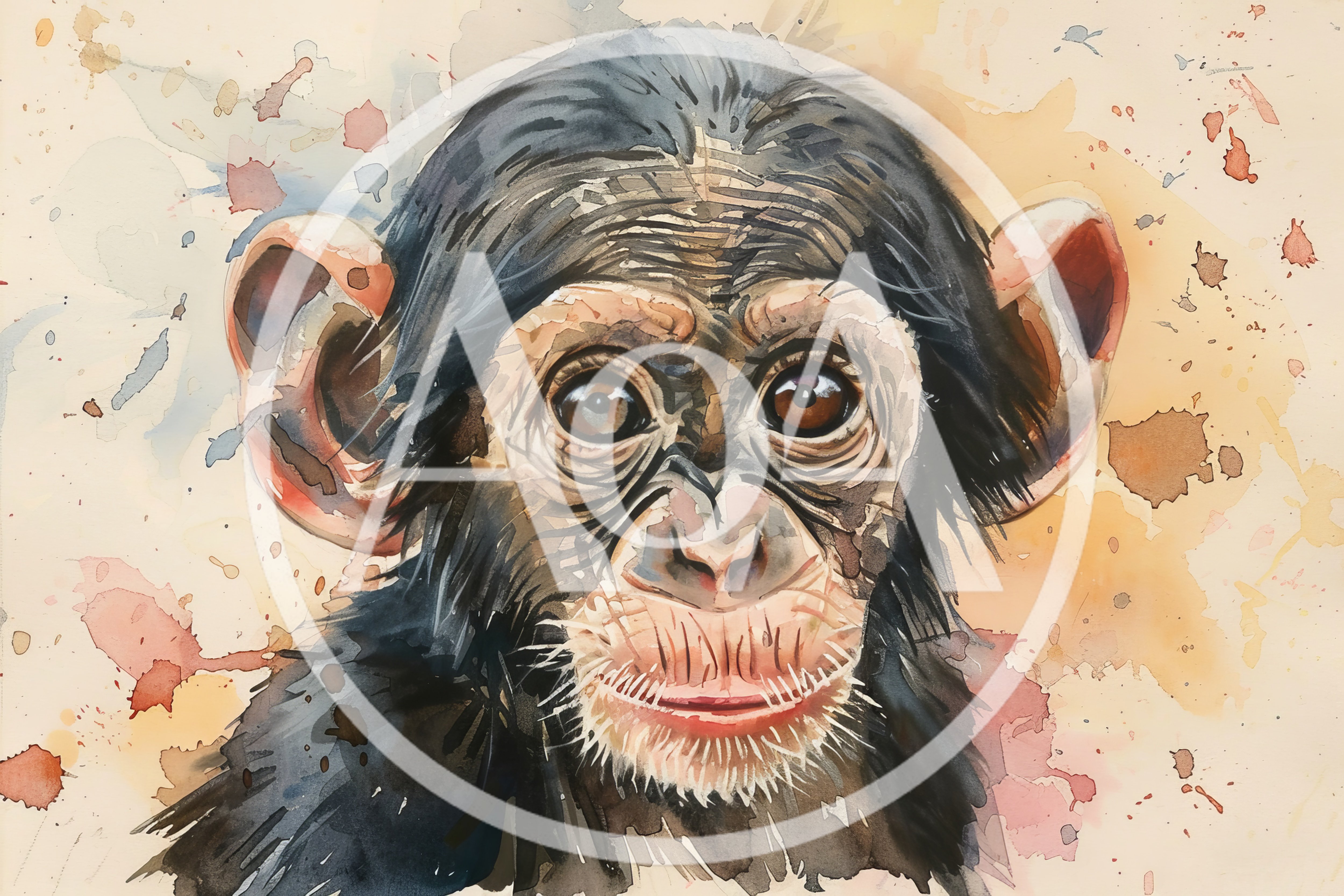 Watercolor Portrait Of A Young Chimpanzee