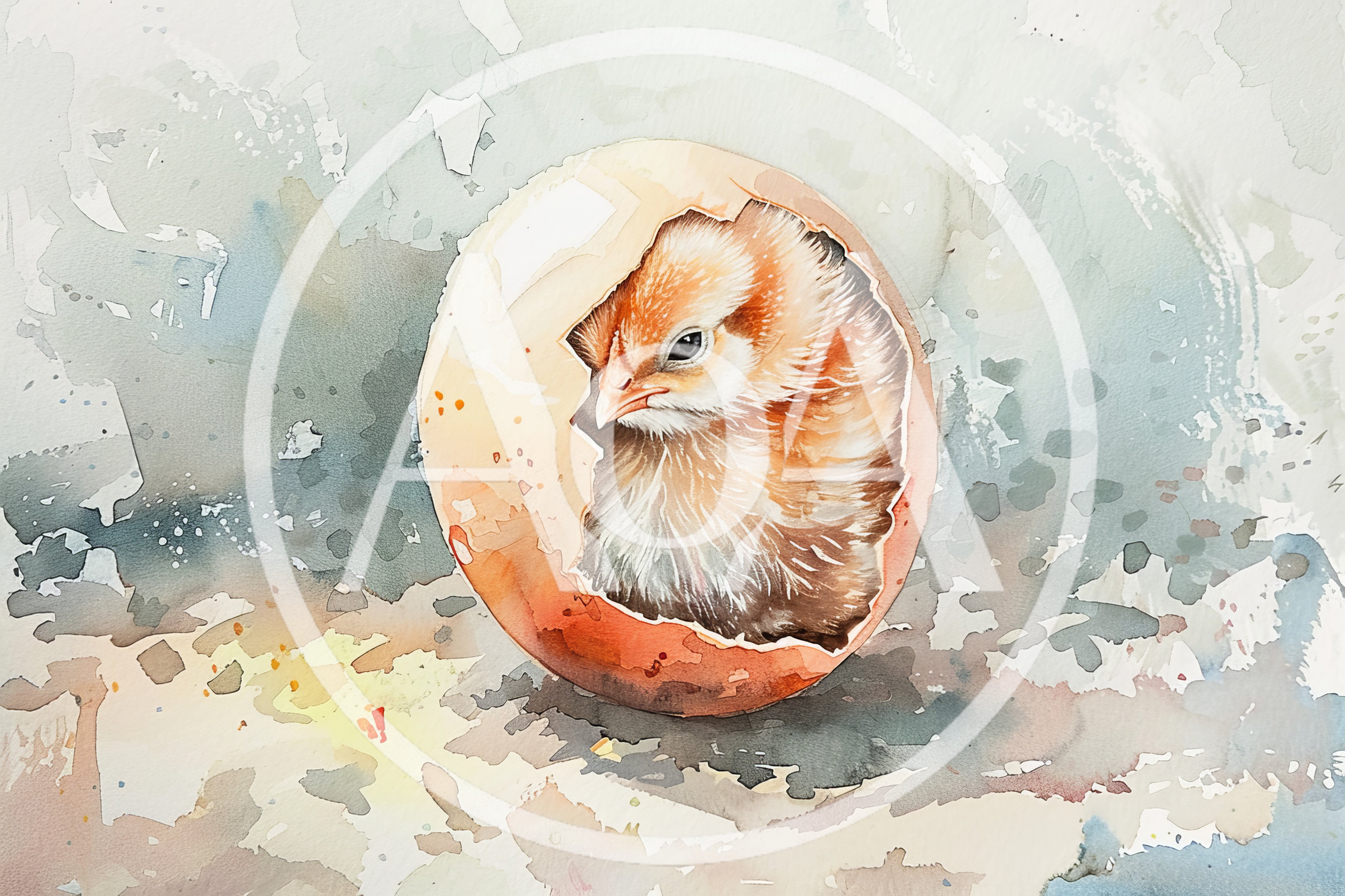 Watercolor Illustration Of A Baby Chick Hatching