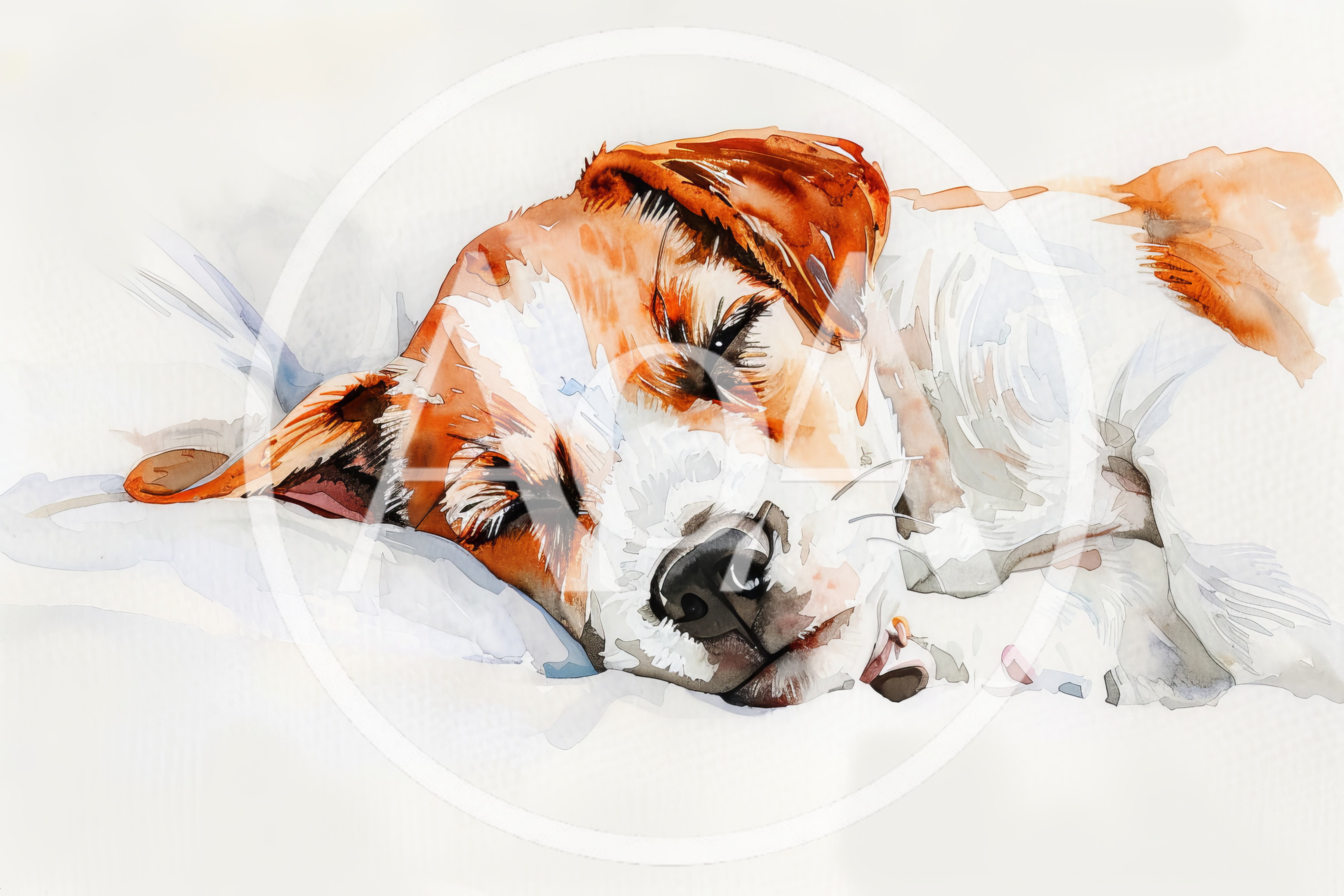 Watercolor Painting Of A Sleeping Jack Russell Terrier