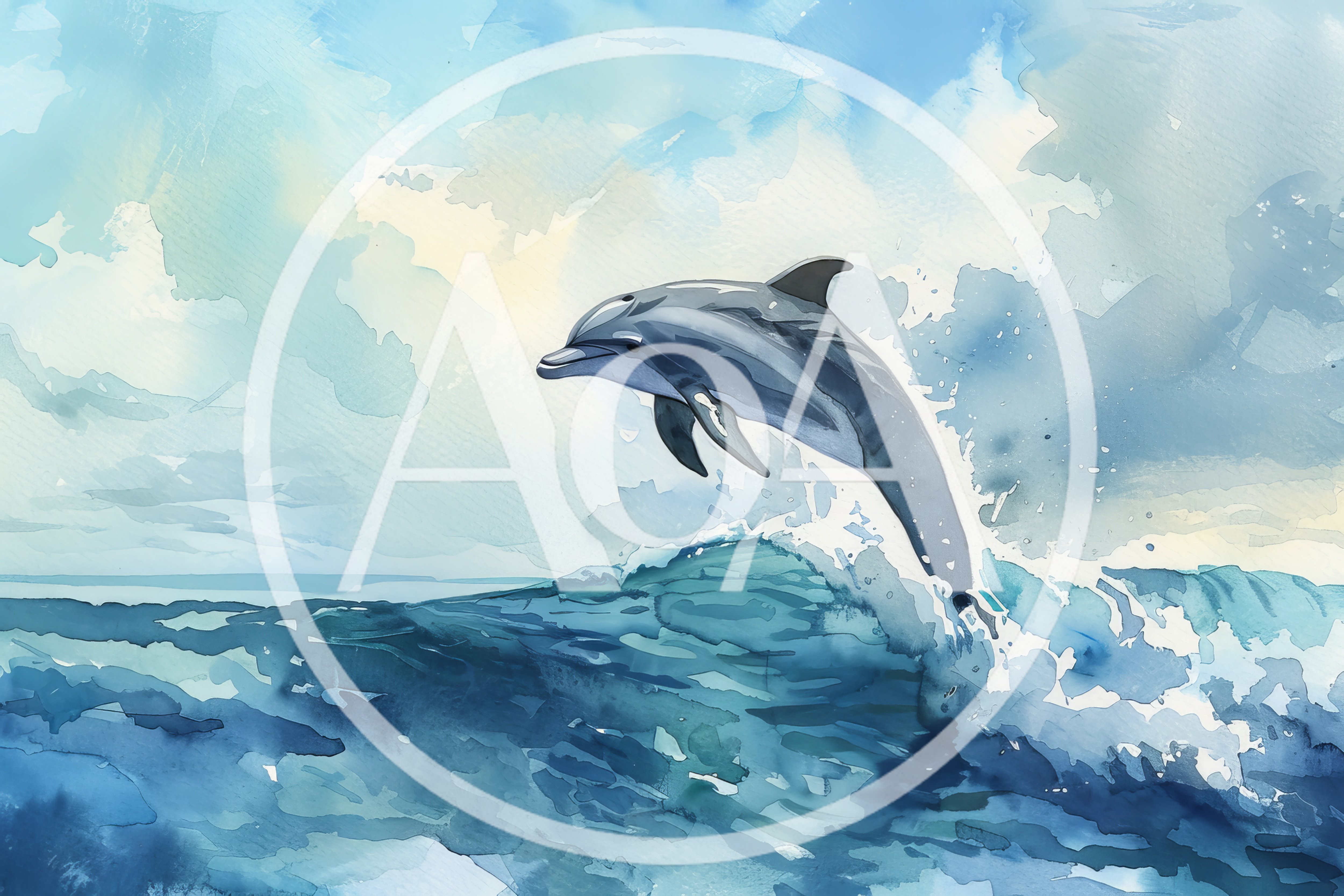 Watercolor Illustration Of A Dolphin Leaping From Ocean Waves