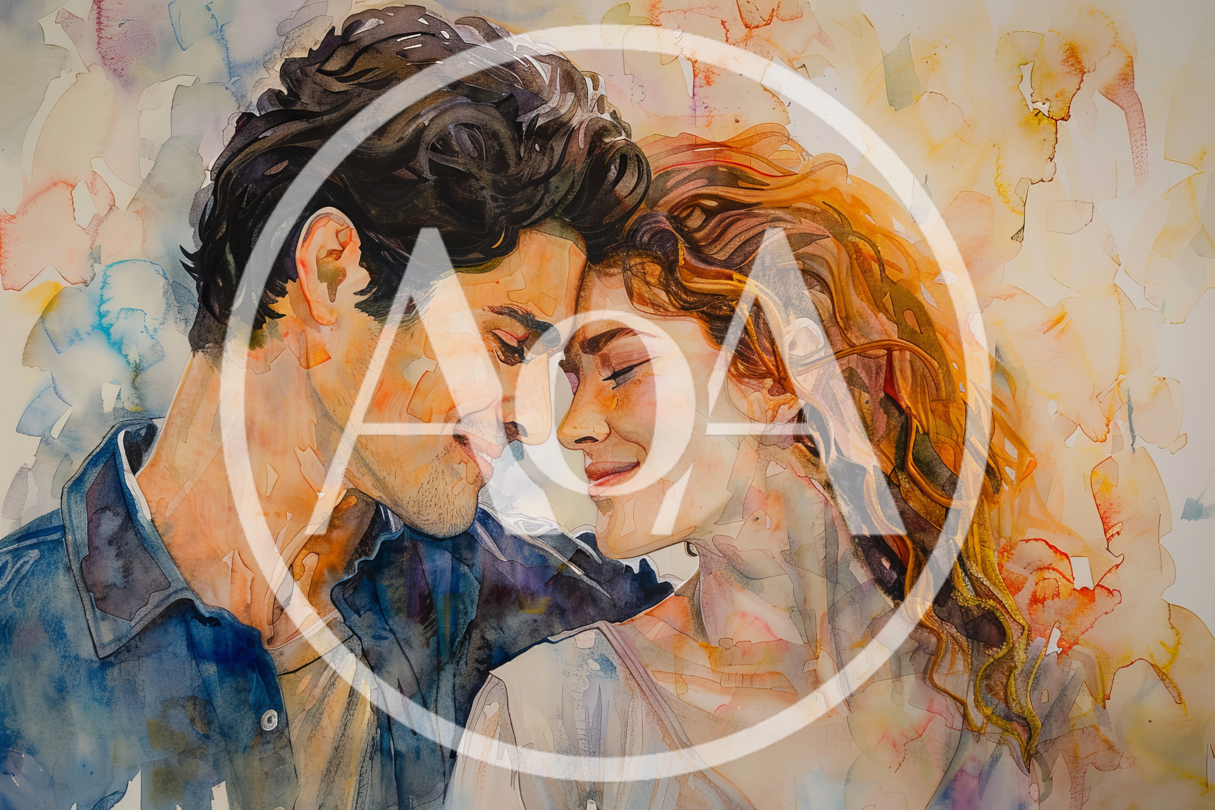 Watercolor Painting Of A Romantic Couple Embracing