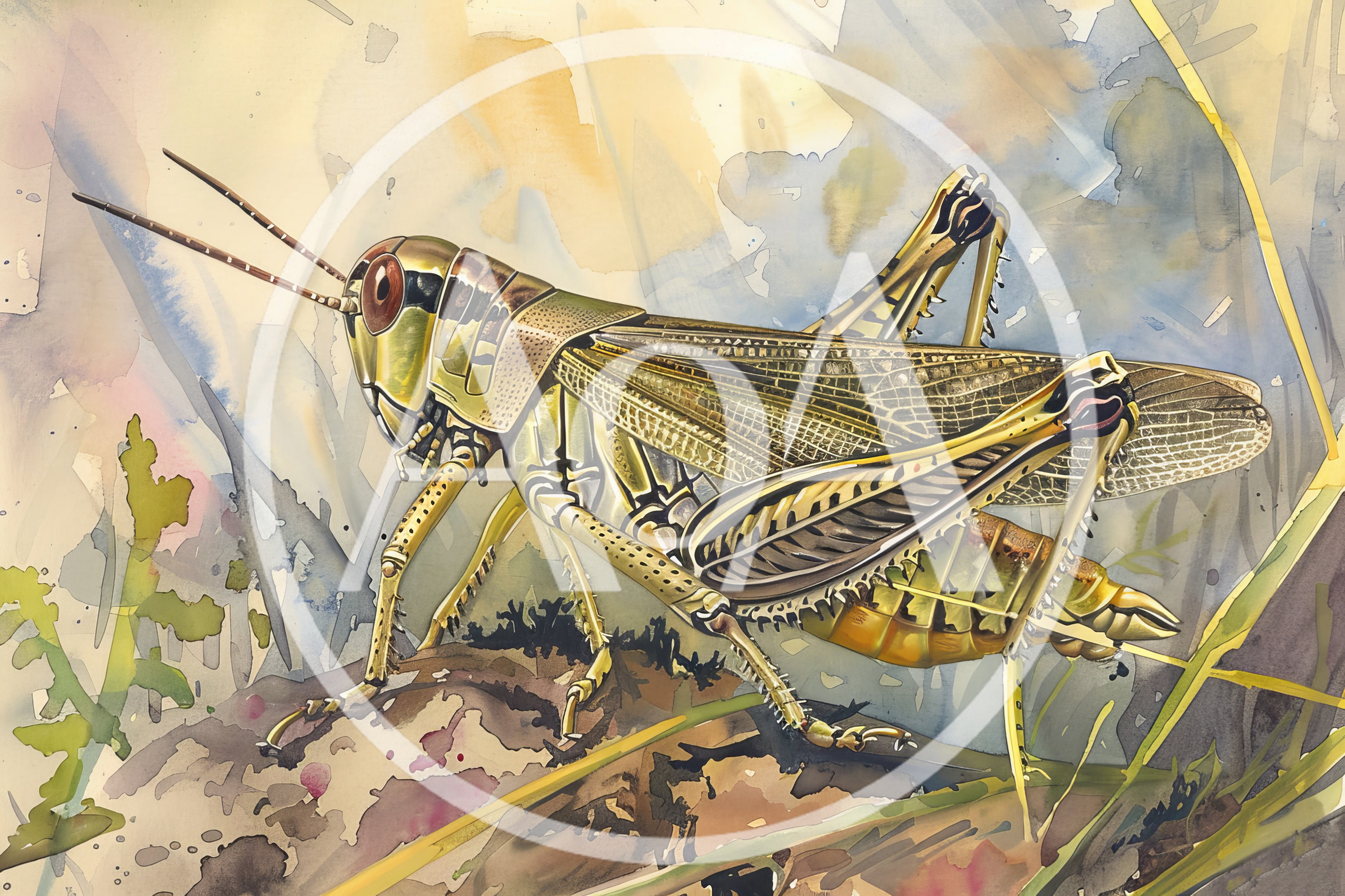 Watercolor Illustration Of A Detailed Grasshopper