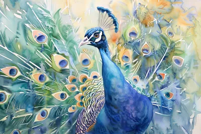 Watercolor Painting Of A Majestic Peacock