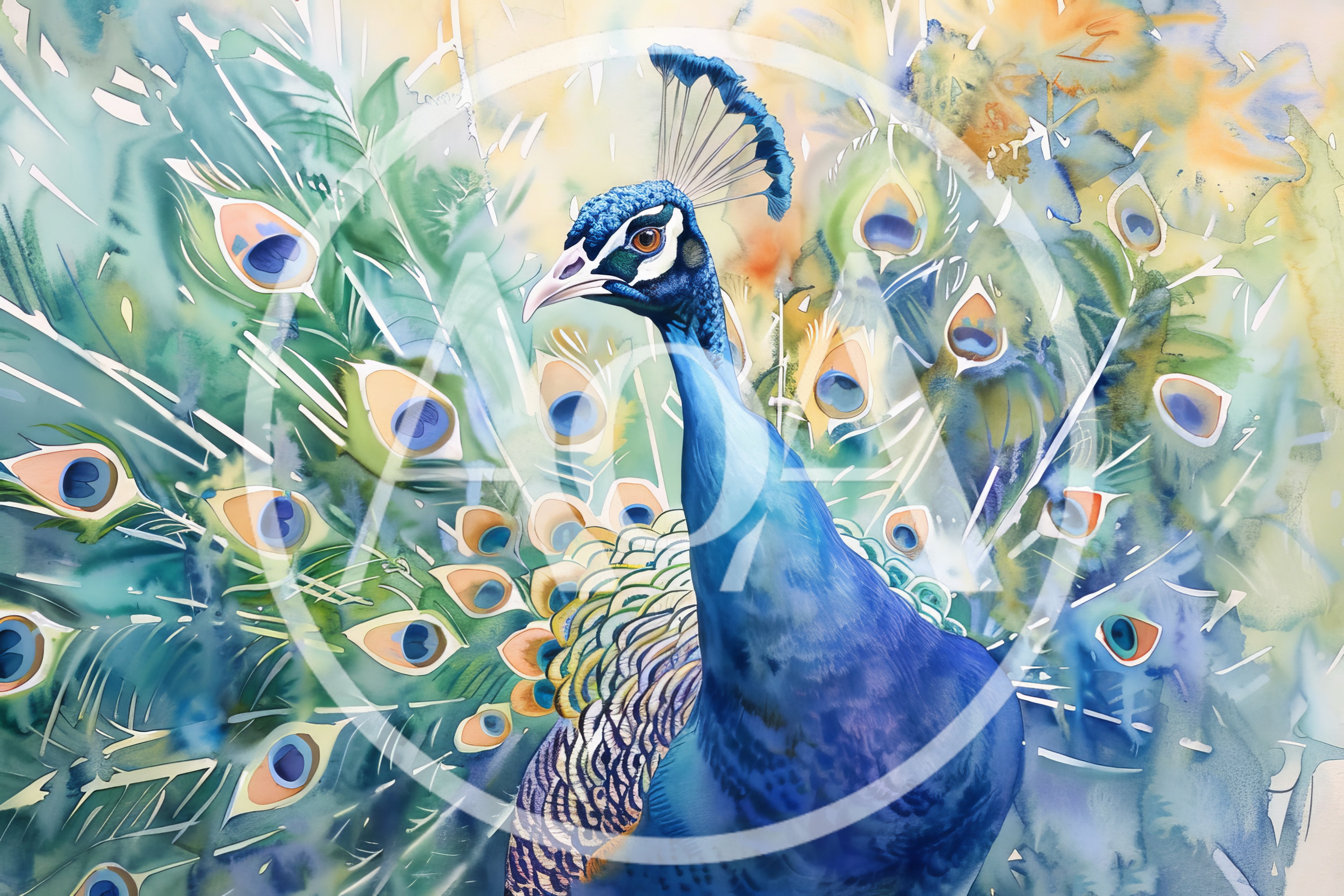 Watercolor Painting Of A Majestic Peacock