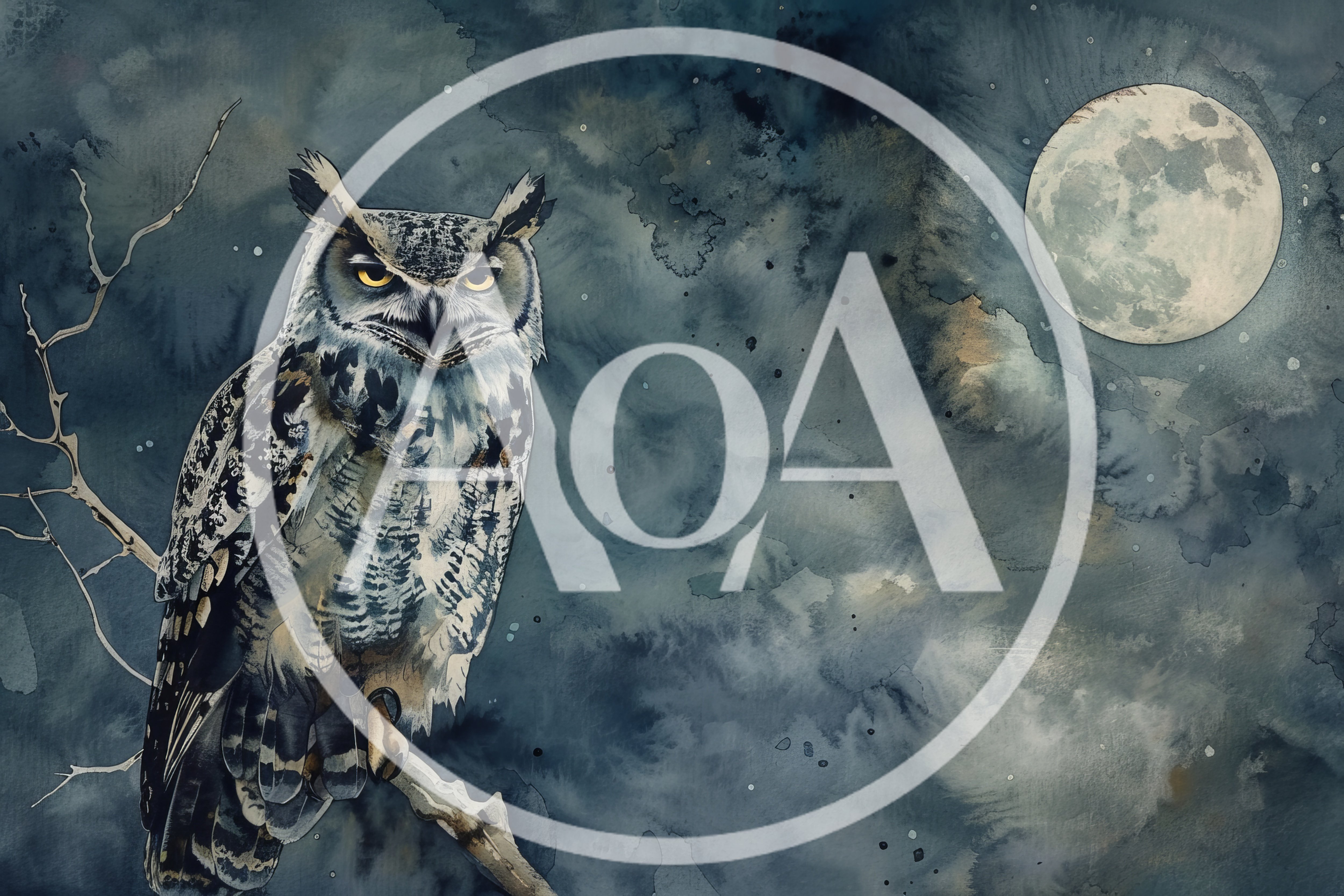 Great Horned Owl Perched Under Full Moon