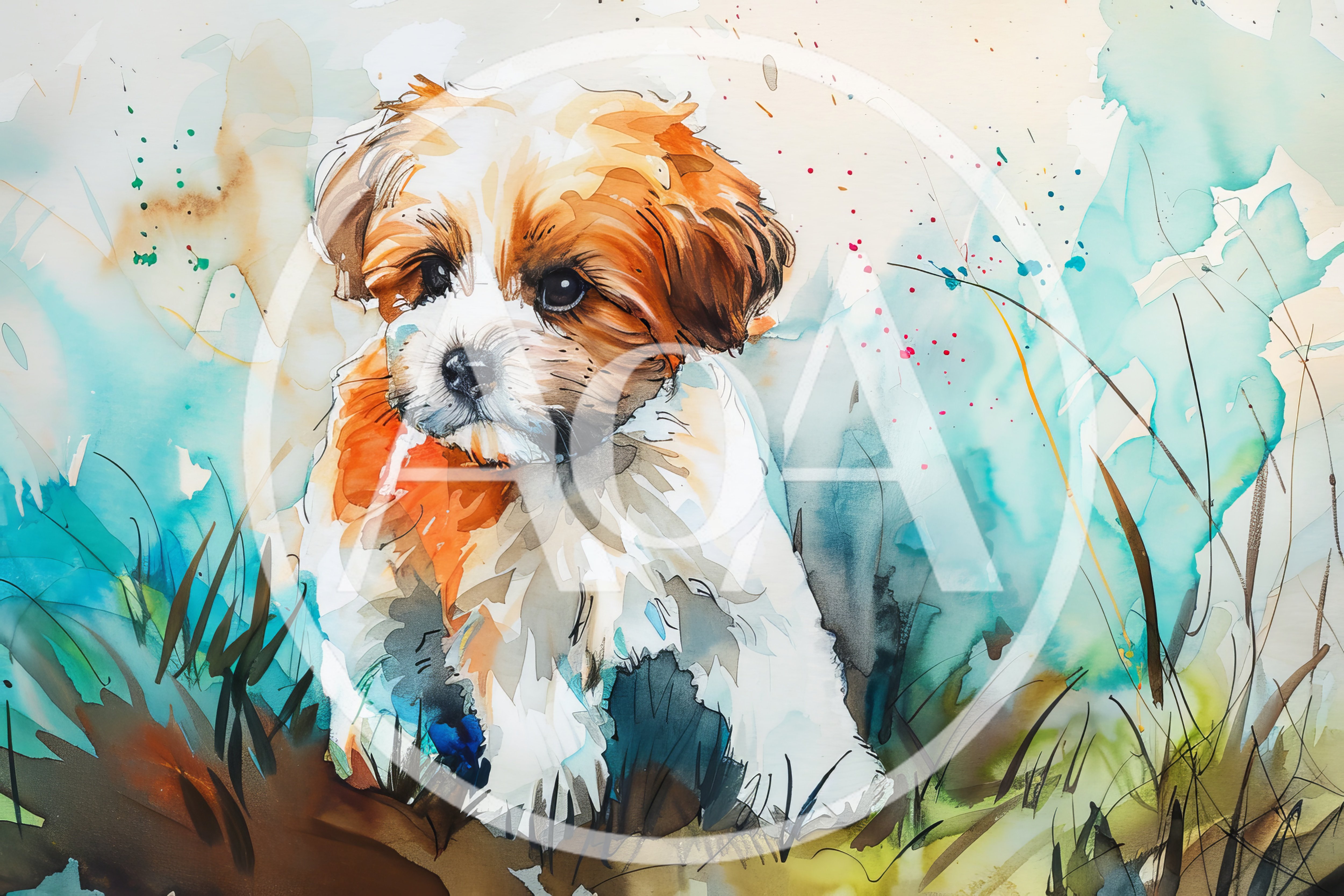 Watercolor Painting Of A Cute Shih Tzu Puppy