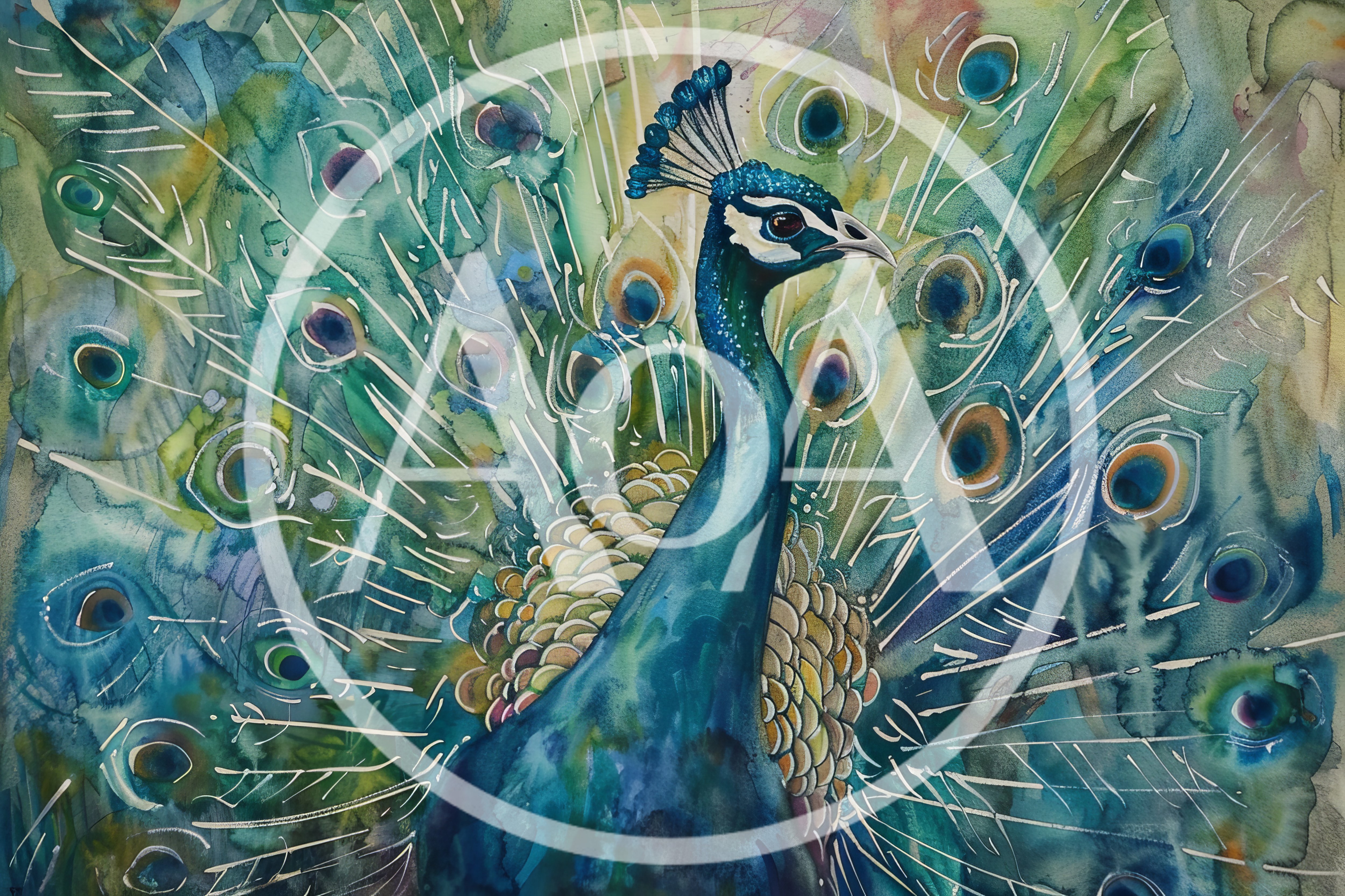 Watercolor Painting Of A Majestic Peacock Displaying Feathers