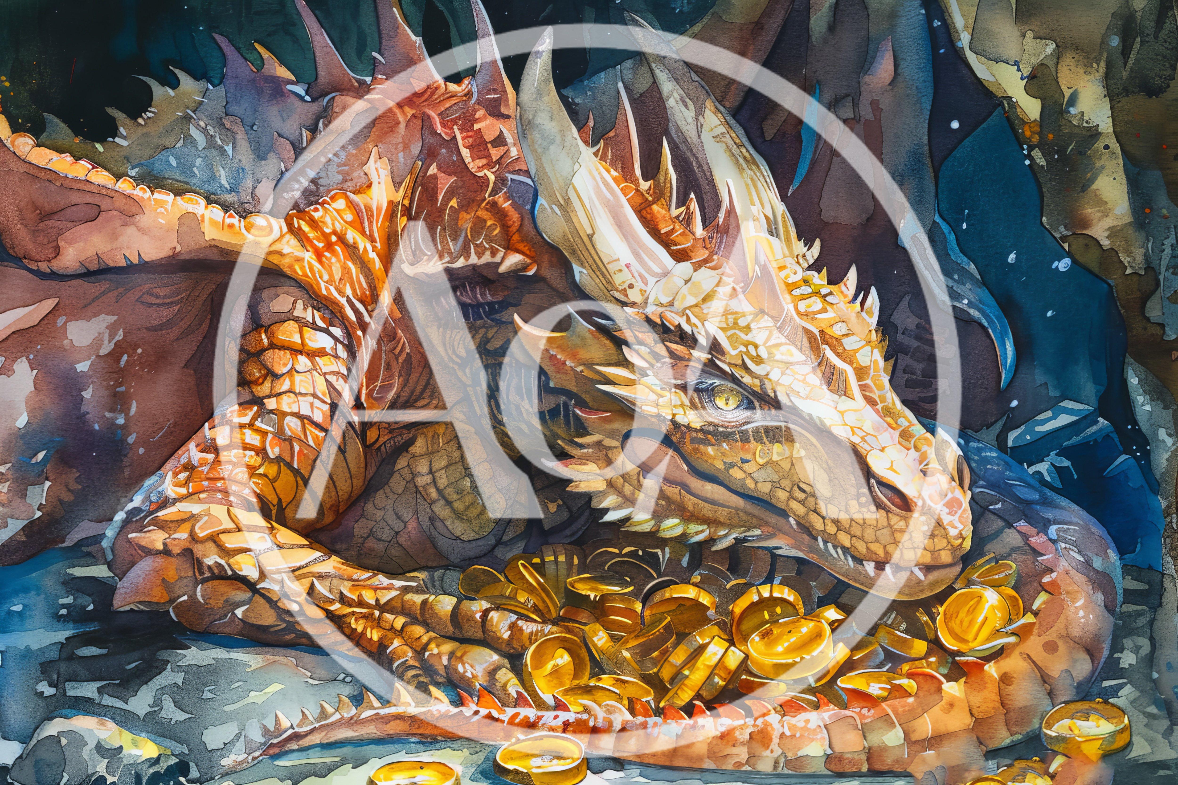 Golden Dragon Guarding A Hoard Of Treasure