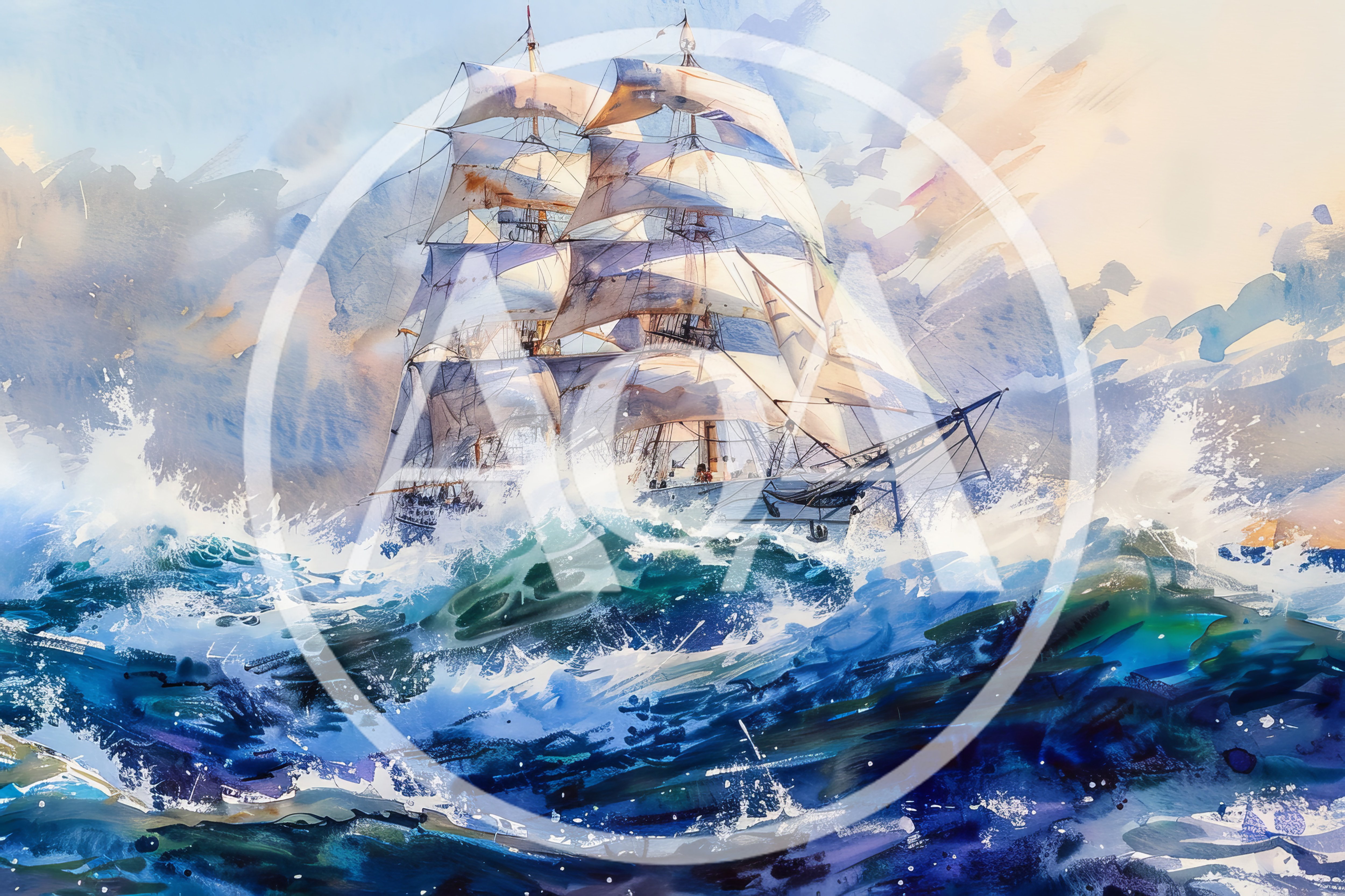 Tall Ship Sailing Through Rough Stormy Seas