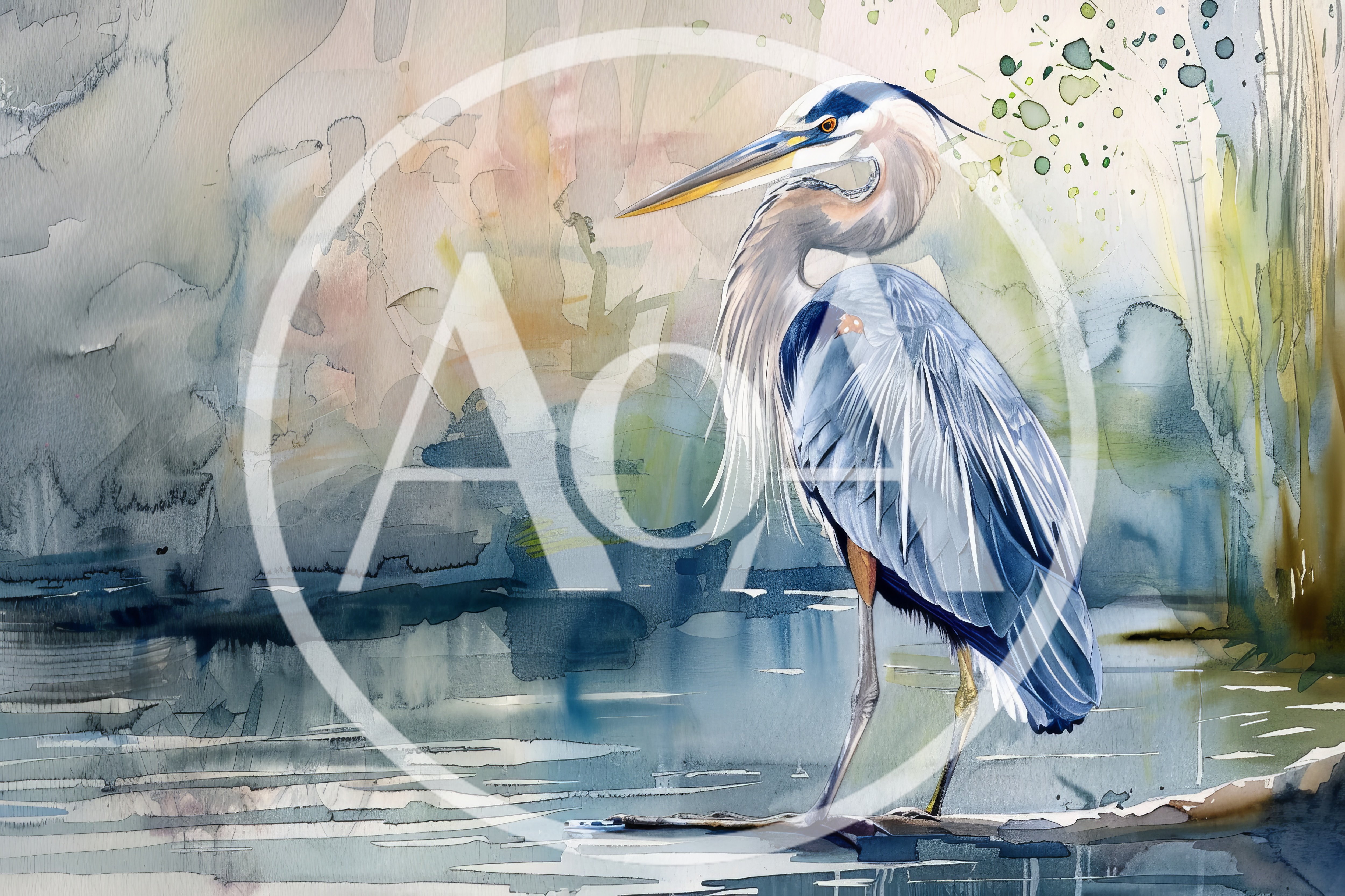 Watercolor Painting Of A Great Blue Heron